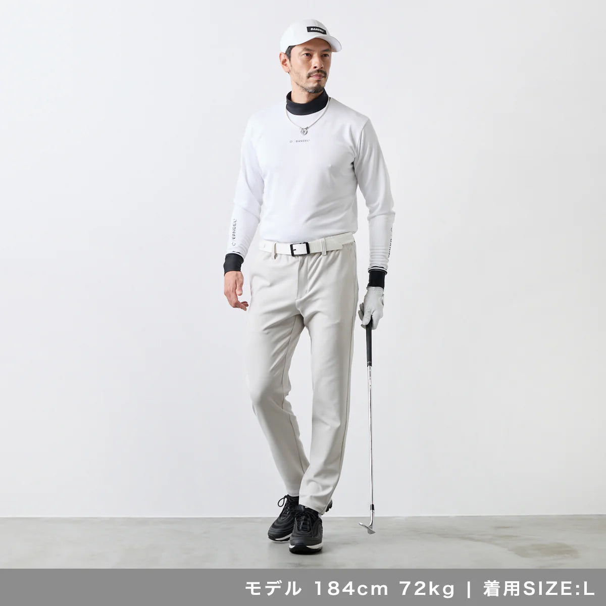 BANDEL GOLF バンデル ゴルフ バイカラー 長袖モックネック WHITE