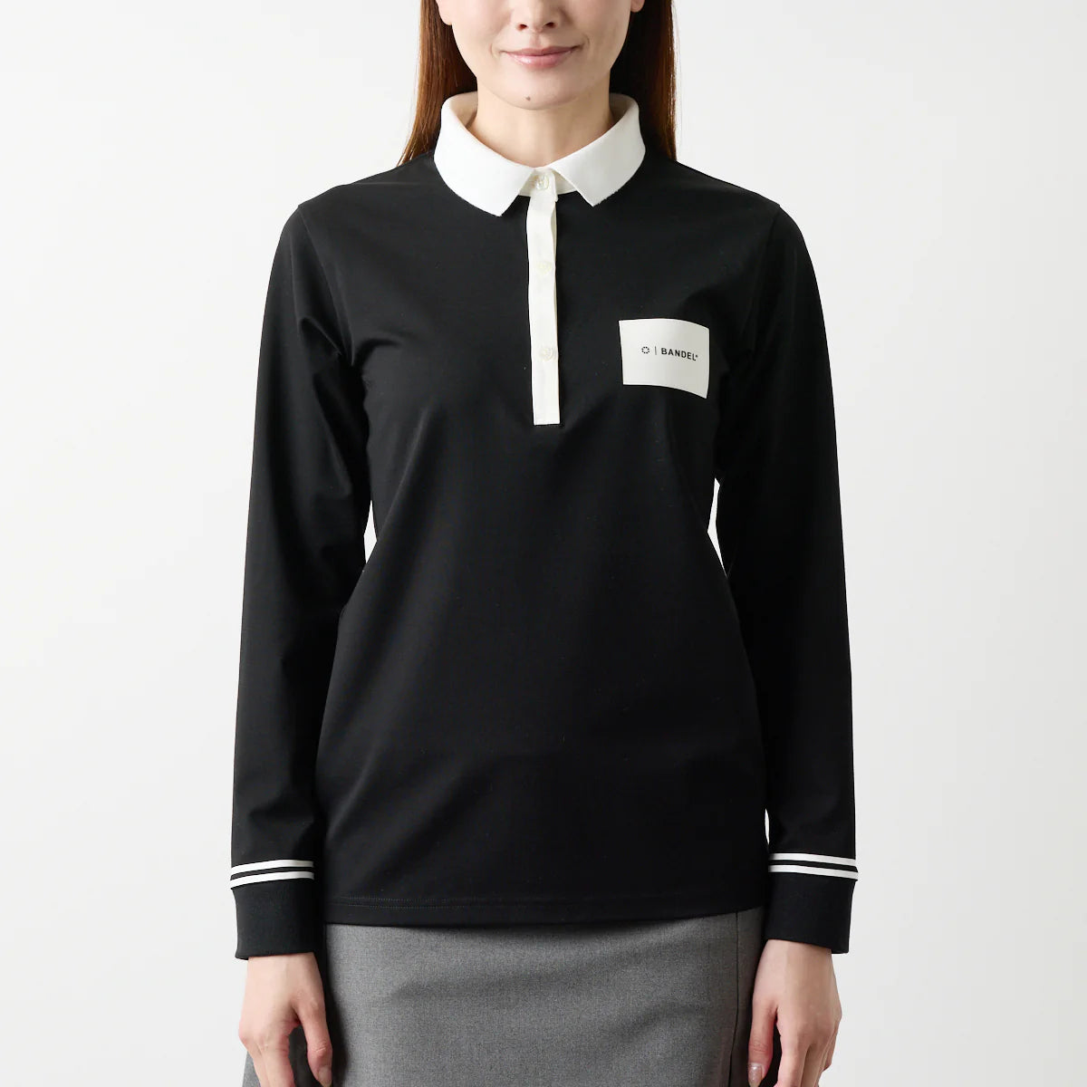 WOMENS バイカラー長袖ポロ BLACK