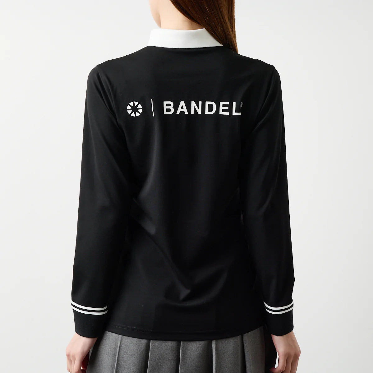 WOMENS バイカラー長袖ポロ BLACK