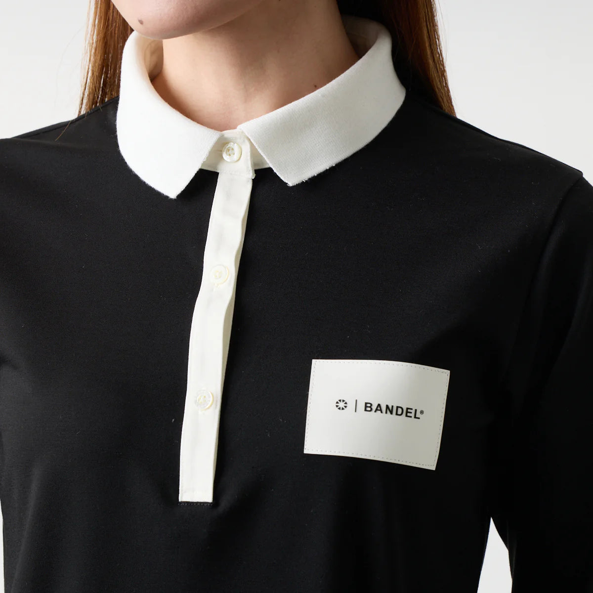 WOMENS バイカラー長袖ポロ BLACK