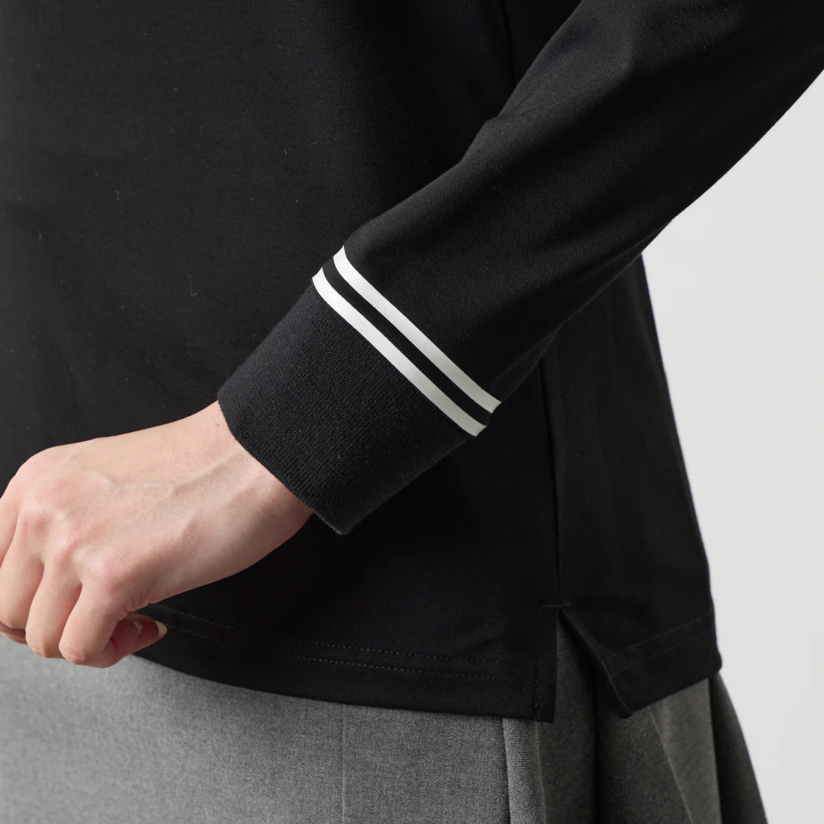 WOMENS バイカラー長袖ポロ BLACK