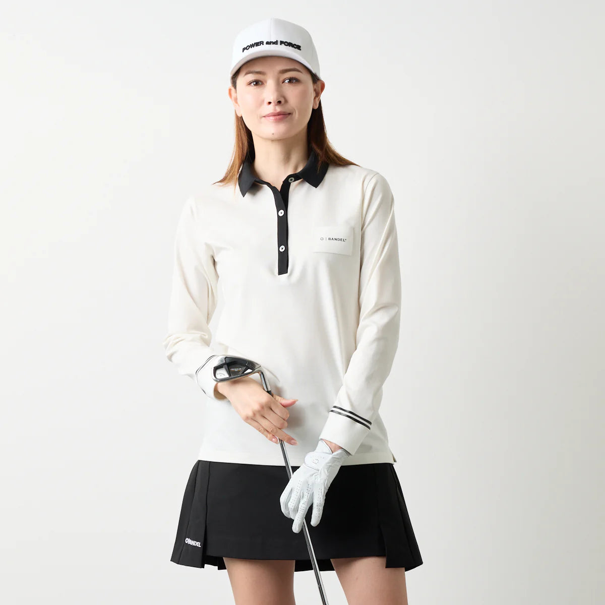 WOMENS バイカラー長袖ポロ WHITE
