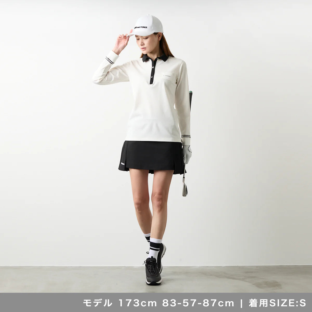 WOMENS バイカラー長袖ポロ WHITE