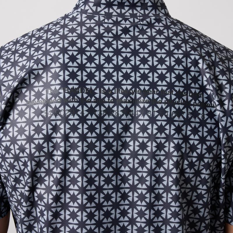 BANDEL BICOLOR CREST ALLOVER S/S MOCK NECK SHIRTS