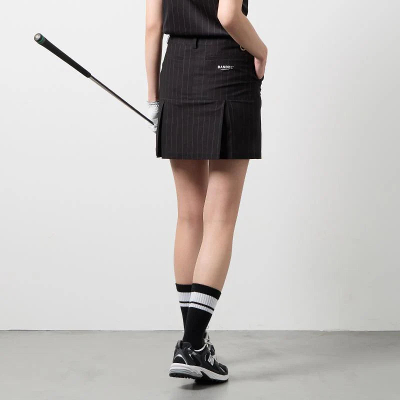 BANDEL GOLF バンデル ゴルフ ウィメンズ ピンストライプインバーテッドプリーツスカート BLACK