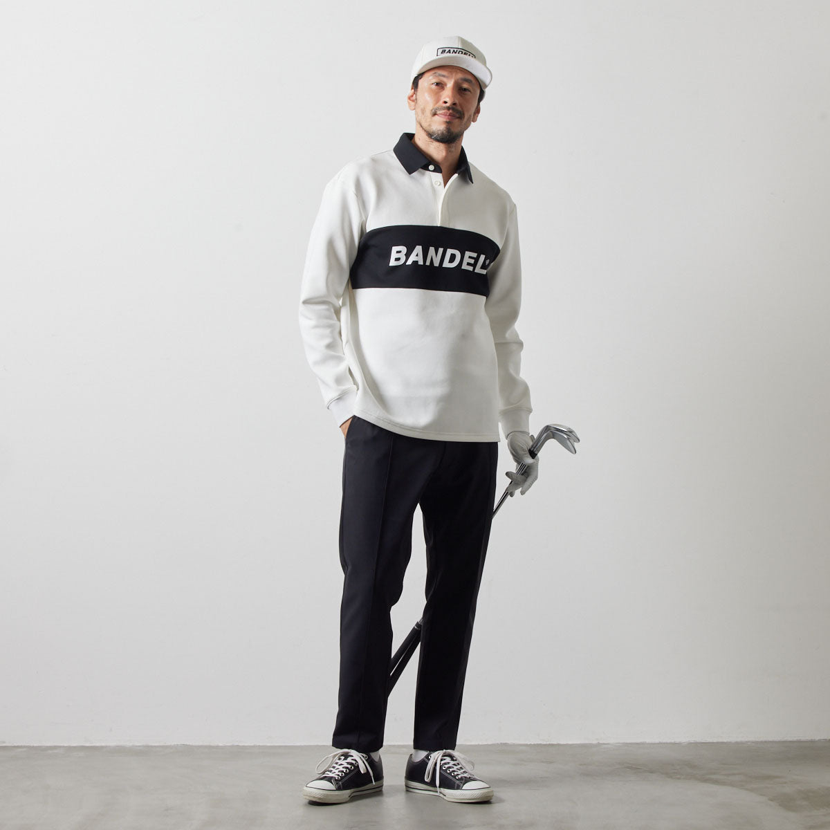 COLOR BLOCK L/S RUGBY POLO BGS-4ACBRP 軽量 保温 伸縮性 ルーズフィット / WHITE×BLACK