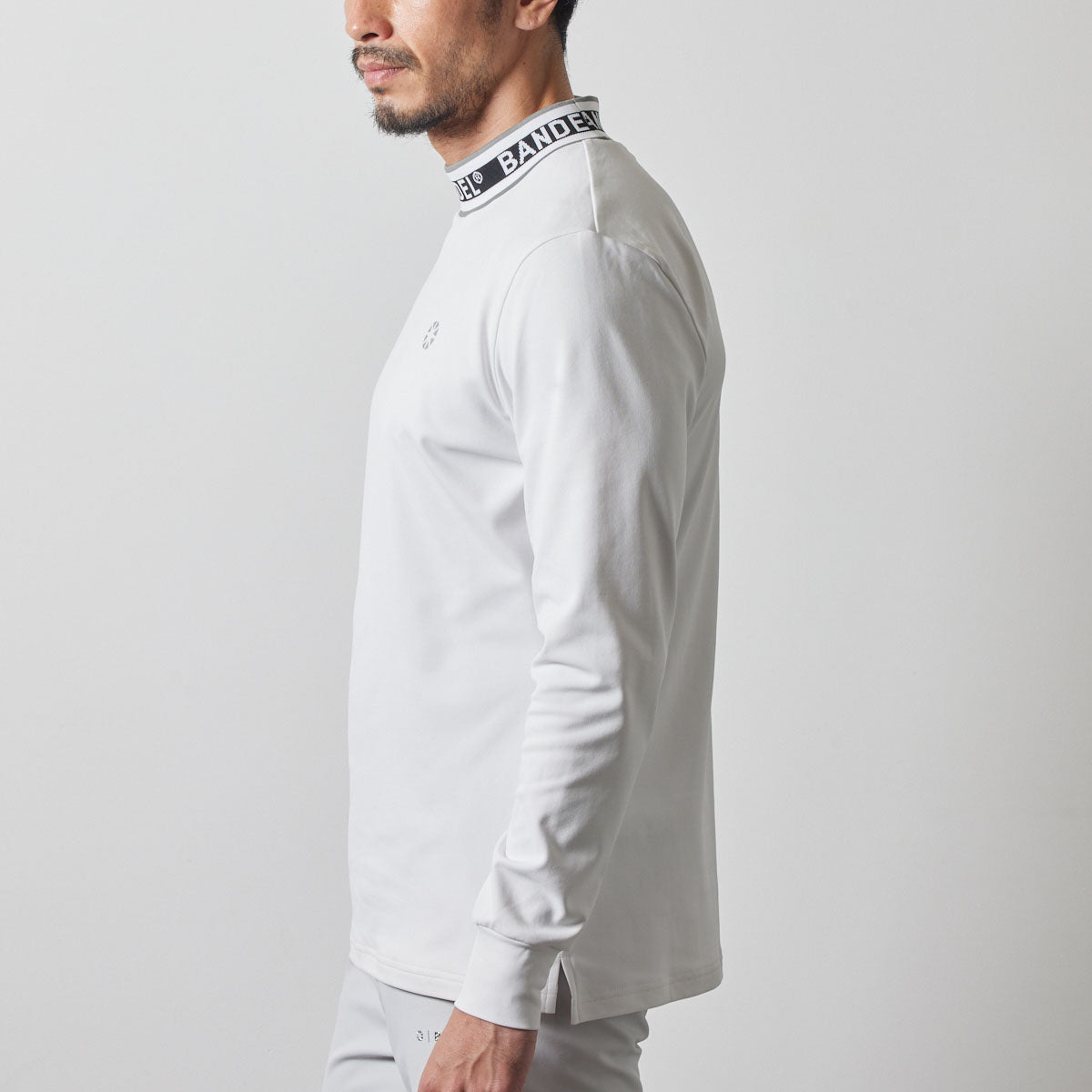 JACQUARD RIB L/S MOC SHIRTS BGS-4AJRMC モックネックシャツ ハイストレッチ 保温 UVカット 軽量 / WHITE