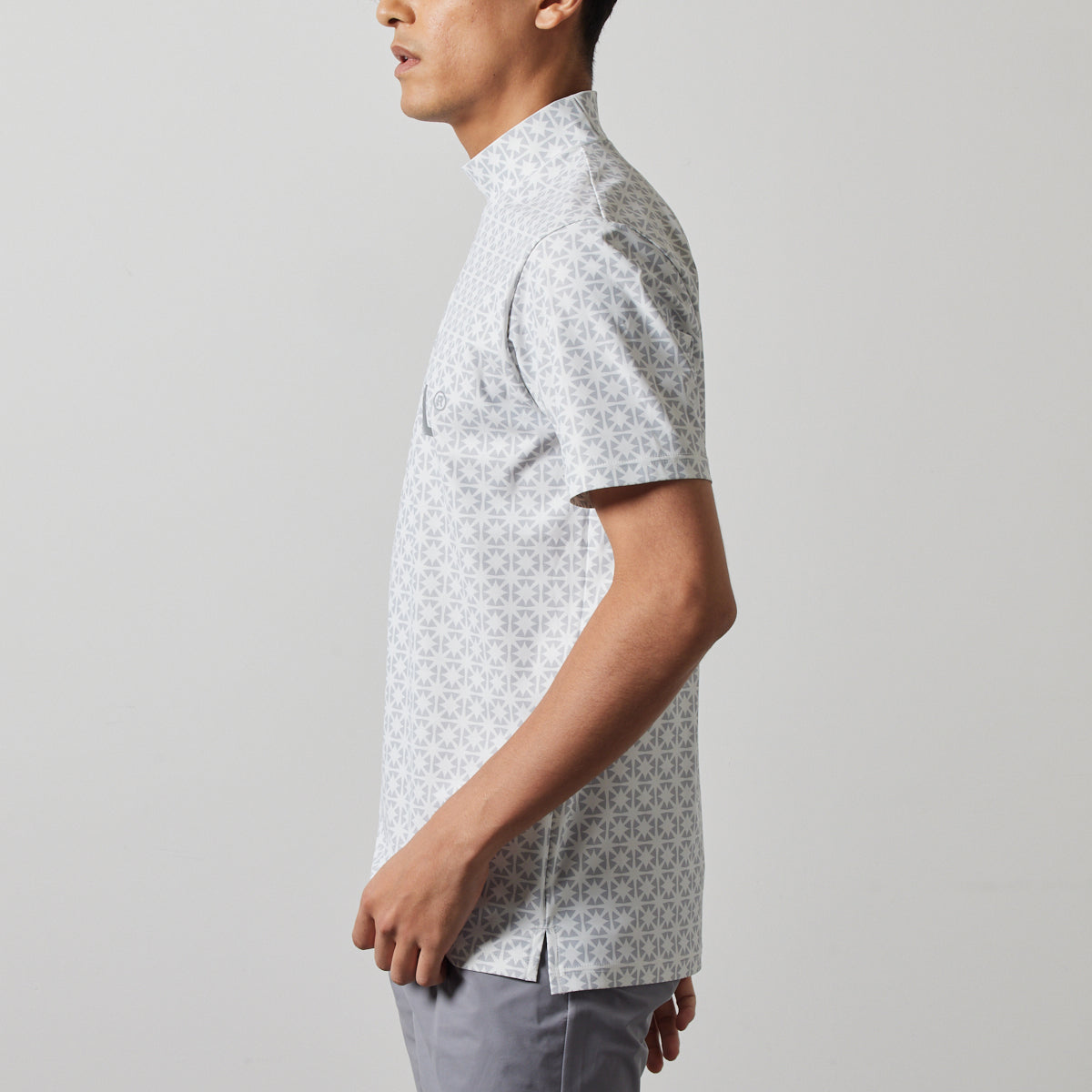 BANDEL GOLF バンデルゴルフ モックネック ALLOVER S/S MOCK NECK SHIRTS BGS-4SAOMC WHITE LINE GRAY