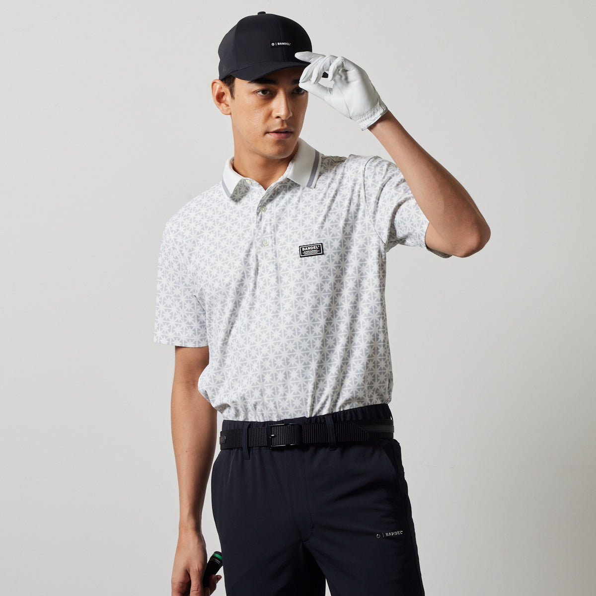 BANDEL GOLF バンデルゴルフ ポロシャツ ALLOVER S/S POLO SHIRTS BGS-4SAOPL WHITE LINE GRAY