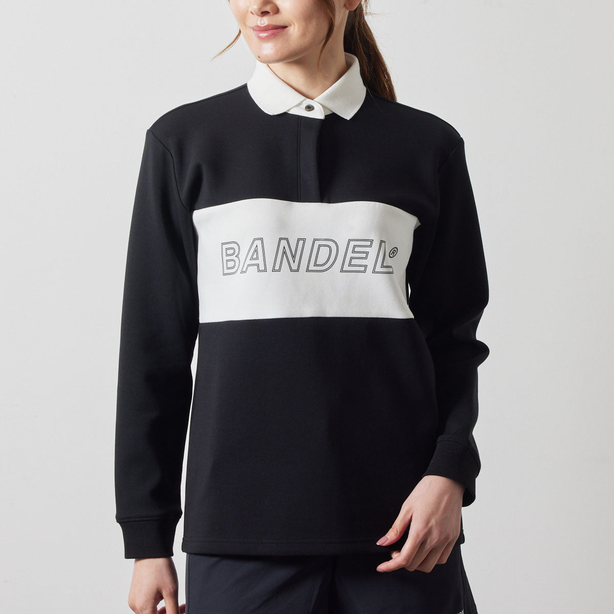 WOMENS COLOR BLOCK L/S RUGBY POLO BGS-W4ACBRP ポロシャツ ストレッチ 保温 軽量 / BLACK×WHITE