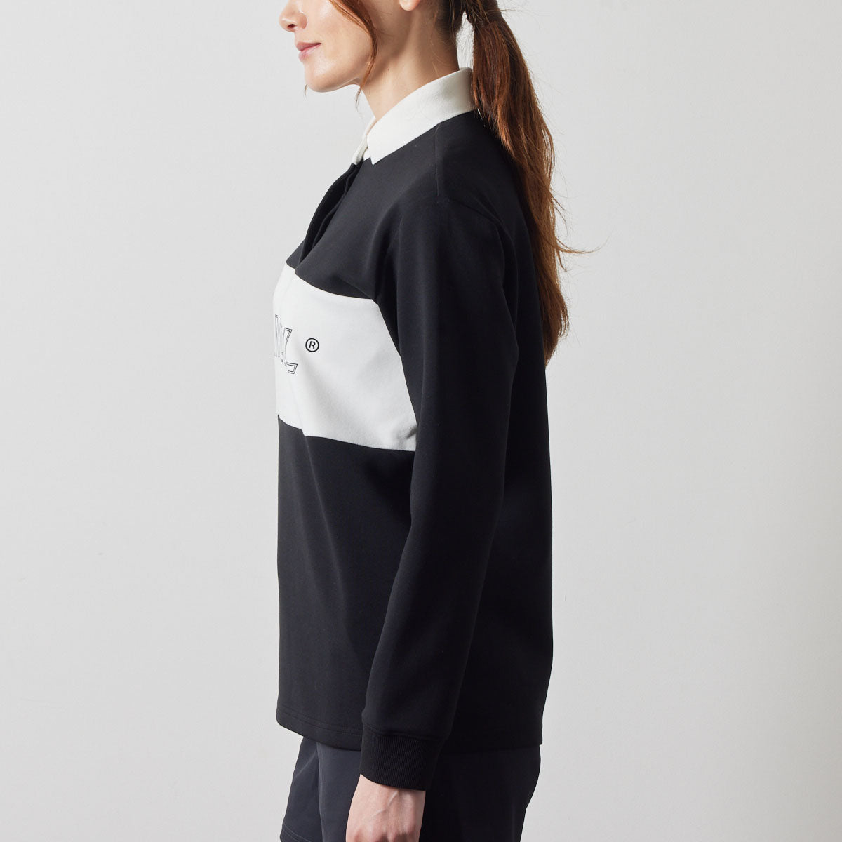 WOMENS COLOR BLOCK L/S RUGBY POLO BGS-W4ACBRP ポロシャツ ストレッチ 保温 軽量 / BLACK×WHITE