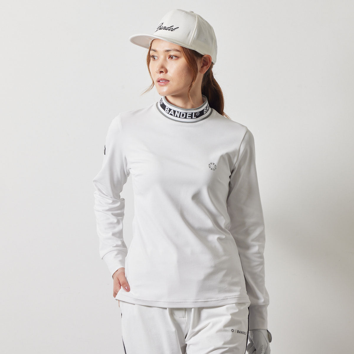 WOMENS JACQUARD RIB L/S MOC SHIRTS BGS-W4AJRMC モックネックシャツ ハイストレッチ 保温 UVカット 軽量 / WHITE