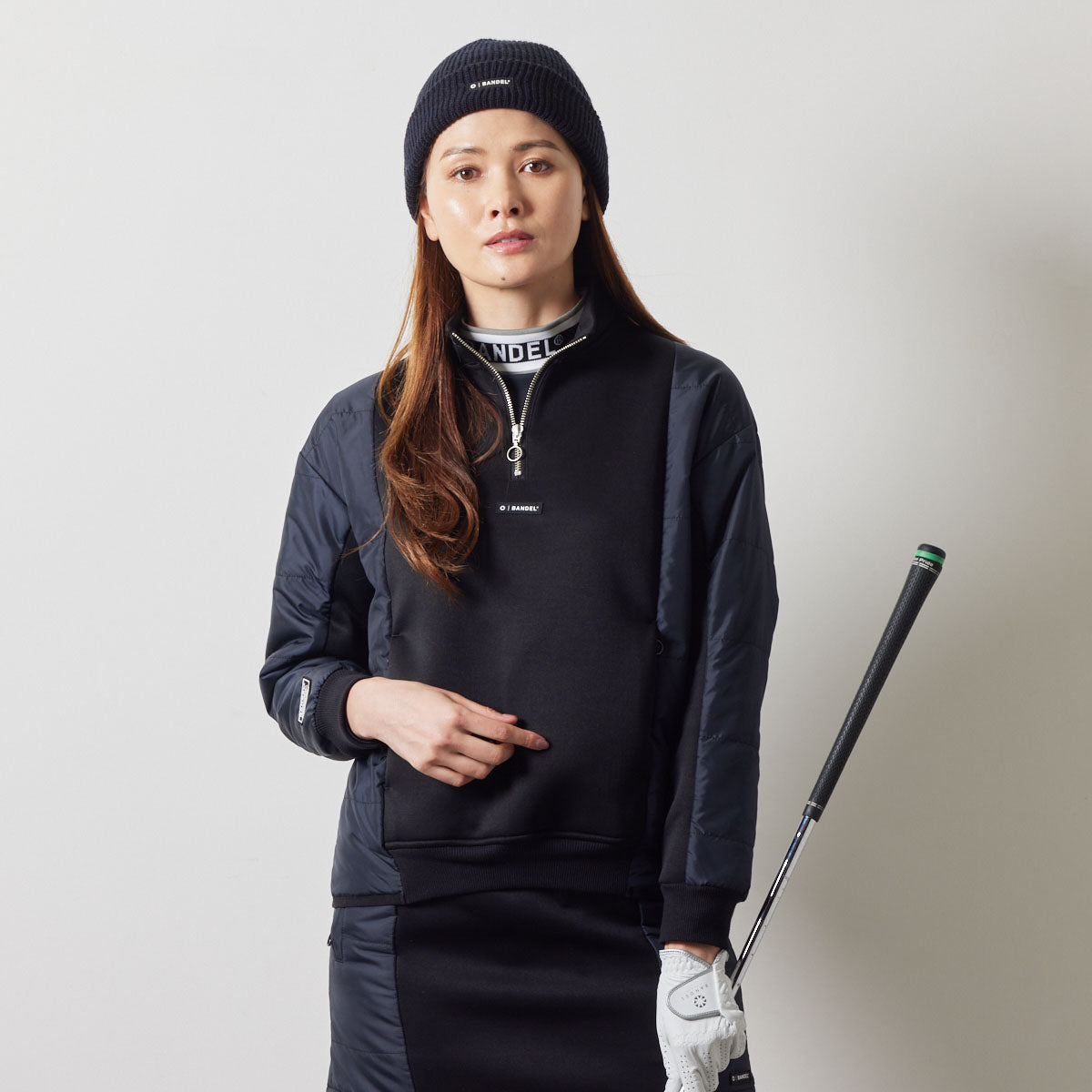 WOMENS PUFFER SLEEVE HALF ZIP BLOUSON BGS-W4APSHB ブルゾン 保温 軽量 中綿 / BLACK