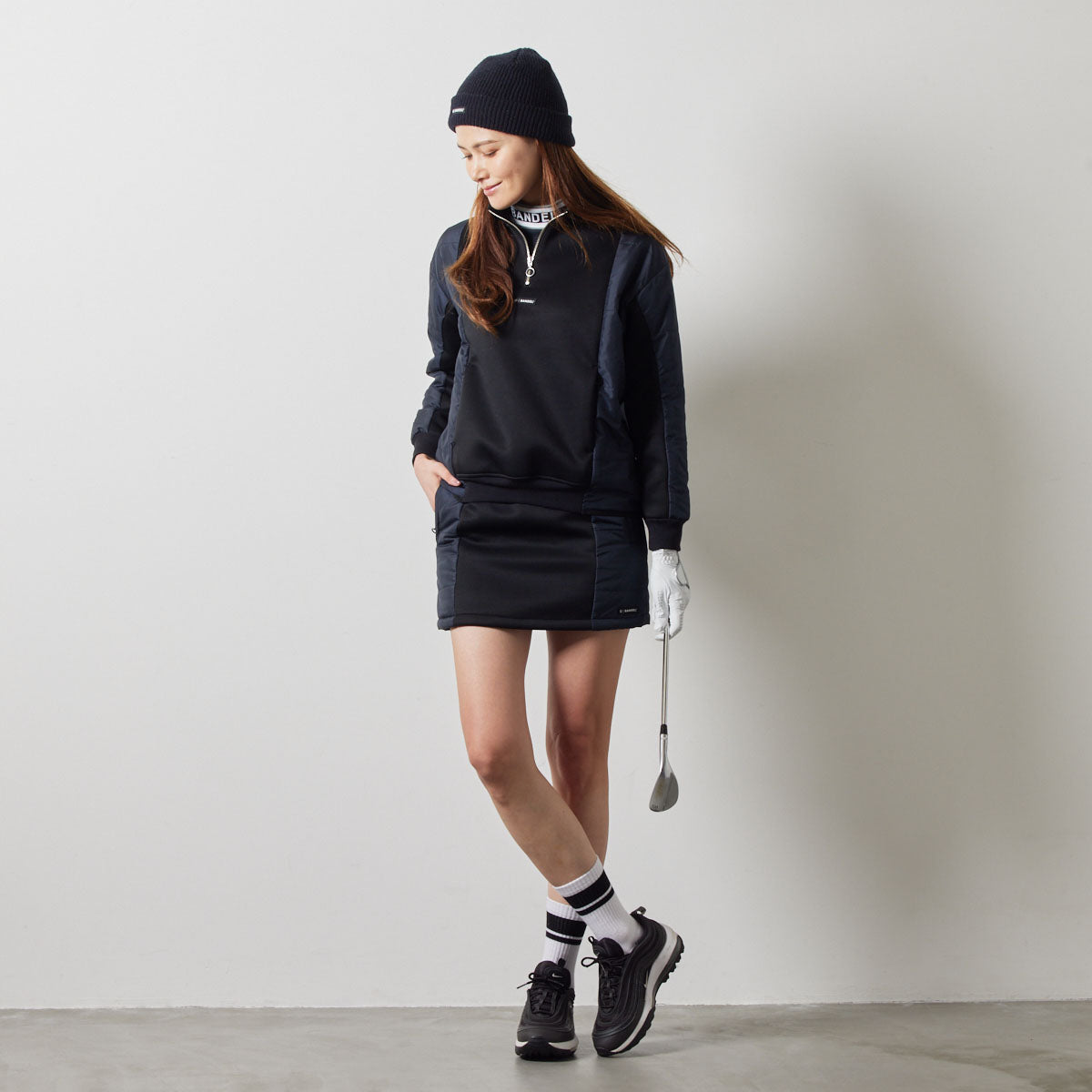 WOMENS PUFFER SLEEVE HALF ZIP BLOUSON BGS-W4APSHB ブルゾン 保温 軽量 中綿 / BLACK