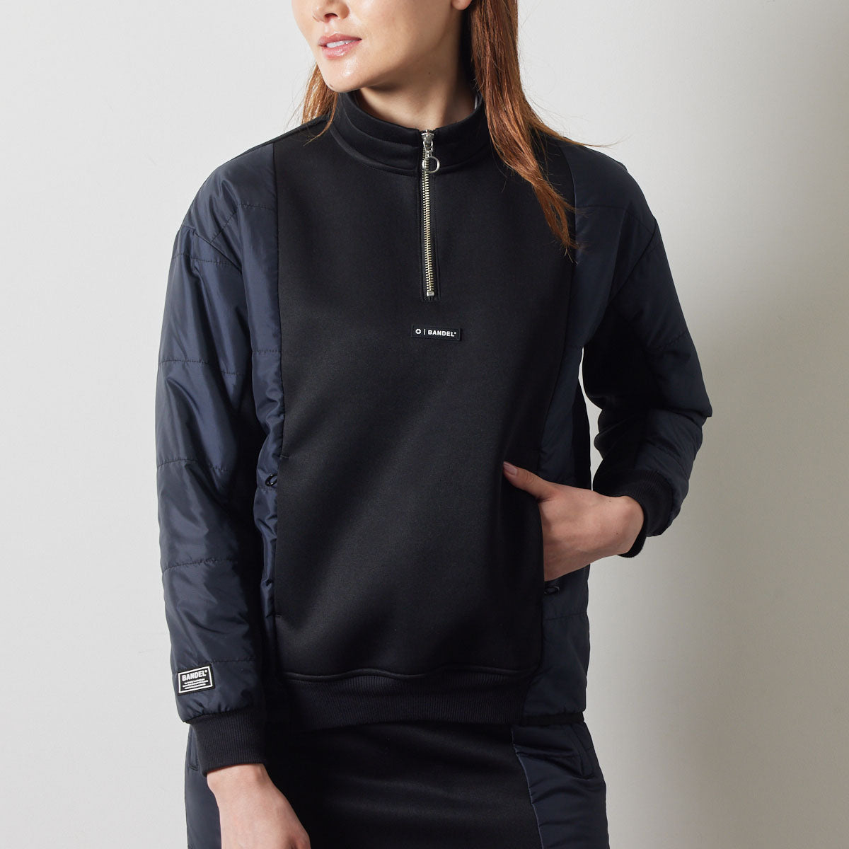 WOMENS PUFFER SLEEVE HALF ZIP BLOUSON BGS-W4APSHB ブルゾン 保温 軽量 中綿 / BLACK