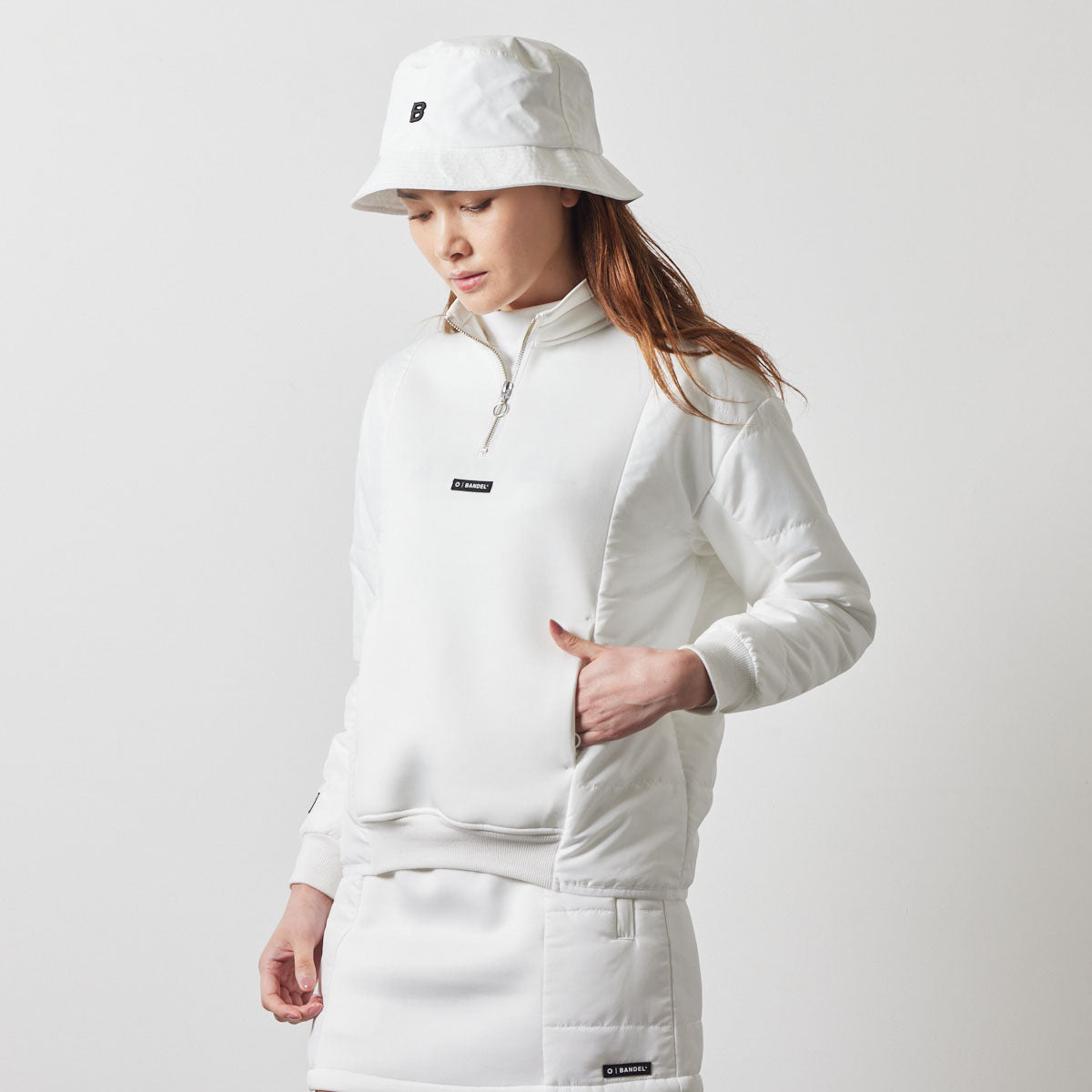 WOMENS PUFFER SLEEVE HALF ZIP BLOUSON BGS-W4APSHB ブルゾン 保温 軽量 中綿 / WHITE