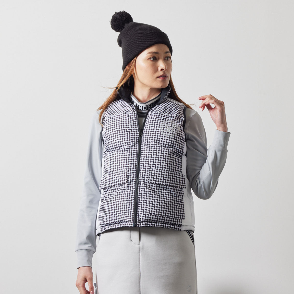 WOMENS REVERSIBLE DOWN VEST BGS-W4ARDVTダウンベスト リバーシブル 防寒性 / BLACK×HOUNDSTOOTH