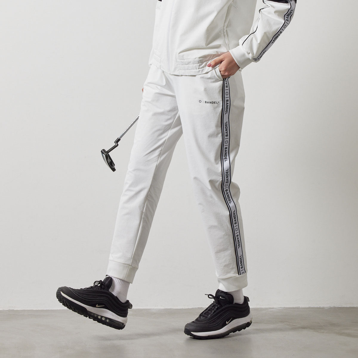 WOMENS WATER REPELLENT PIPING LONGPANTS BGS-W4AWPLP 高耐久 4WAYストレッチ 撥水 起毛 ウォッシャブル セットアップ / WHITE