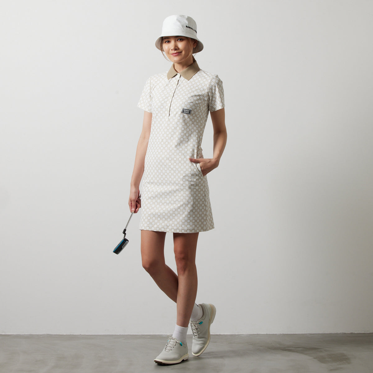 BANDEL GOLF バンデルゴルフ ワンピース WOMENS ALLOVER STRECH POLO ONE-PIECE BGS-W4SAOPO WHITExBEIGE ホワイト ベージュ