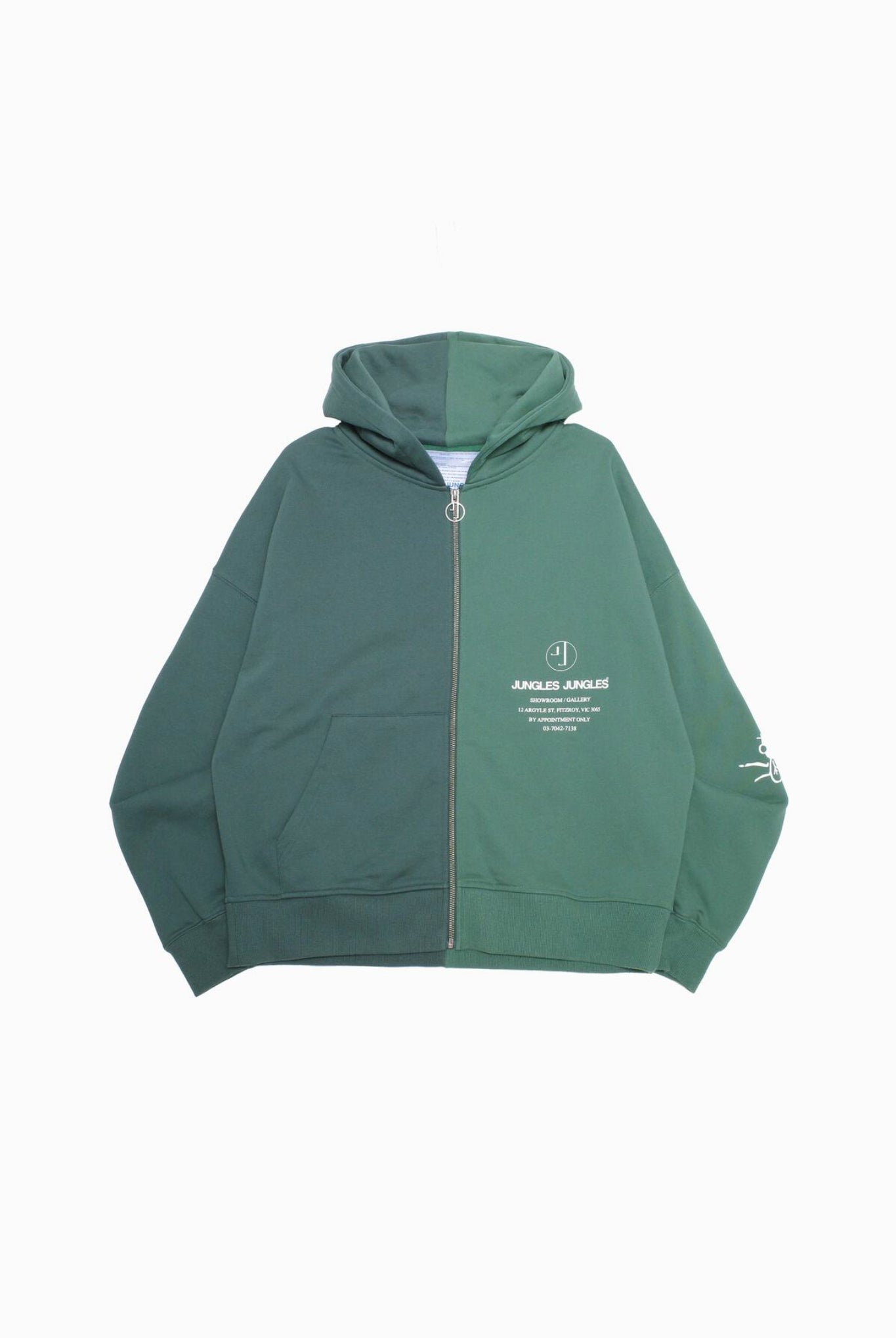 Appointment Only Zip up Split Hoodie ZH-AO- フーディ ドロップショルダー ヘビーウェイト フリース 保温 ユニセックス / GREEN