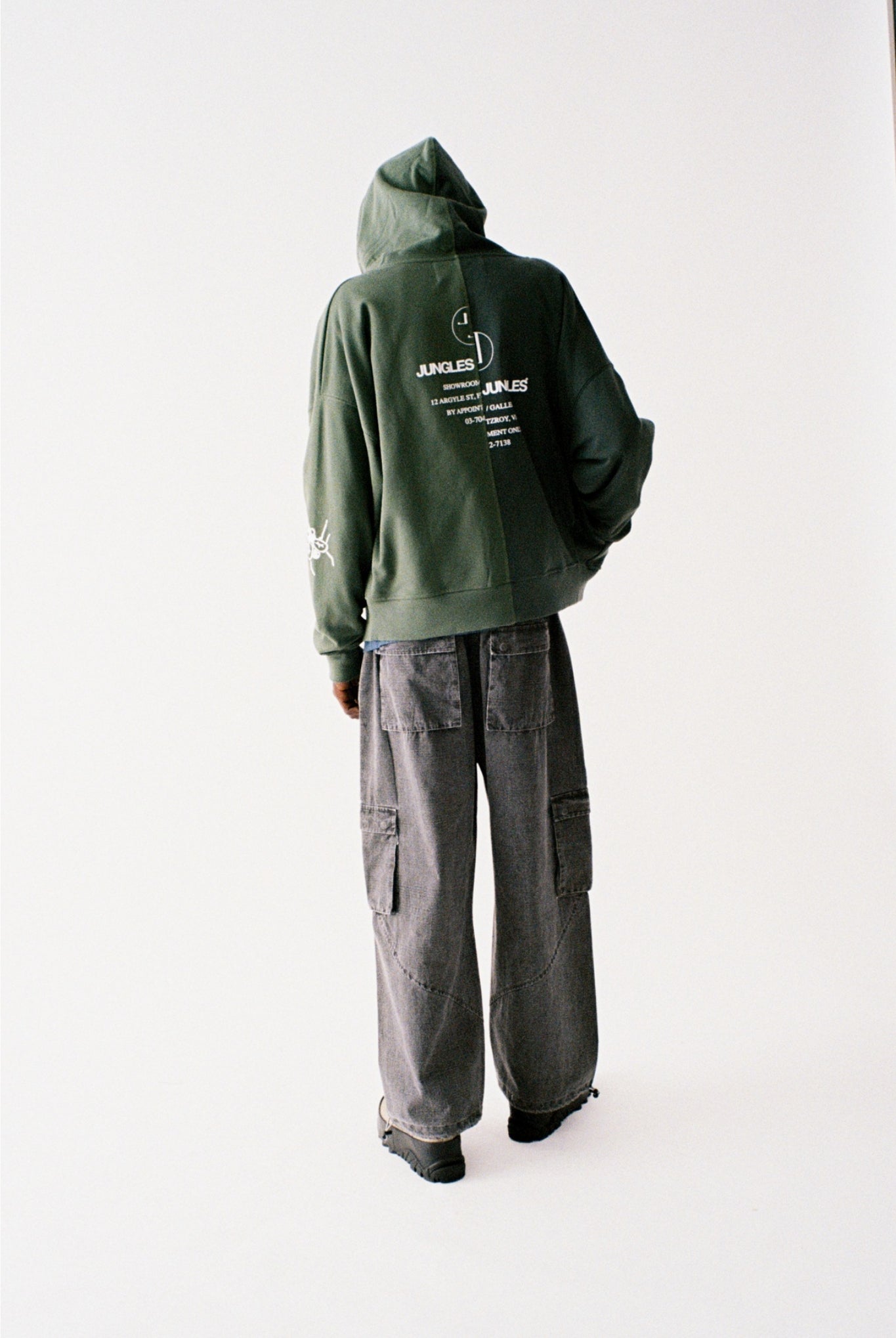 Appointment Only Zip up Split Hoodie ZH-AO- フーディ ドロップショルダー ヘビーウェイト フリース 保温 ユニセックス / GREEN