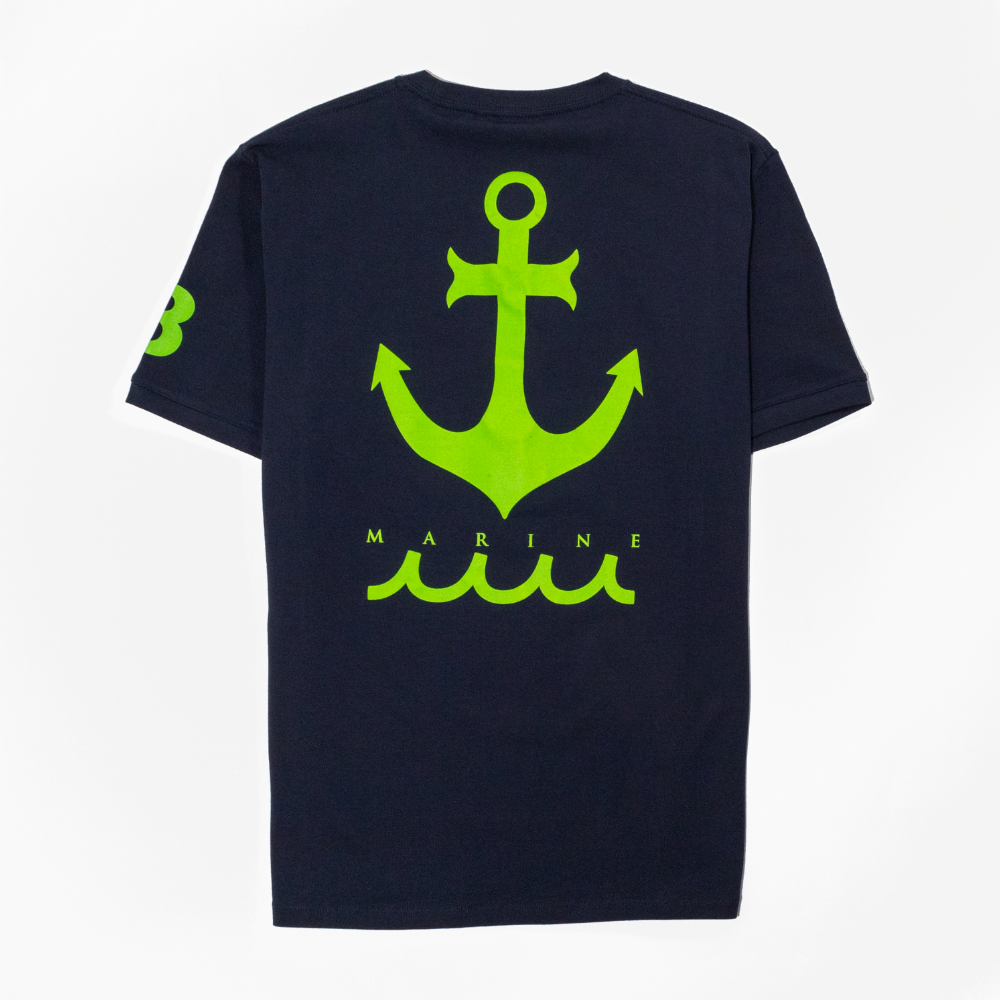 muta MARINE ムータ マリン | Tシャツ ネイビー×グリーン ストレッチ スリムフィット EARLY WAVE NEON  MMAX-434463 / NAVY×GREEN