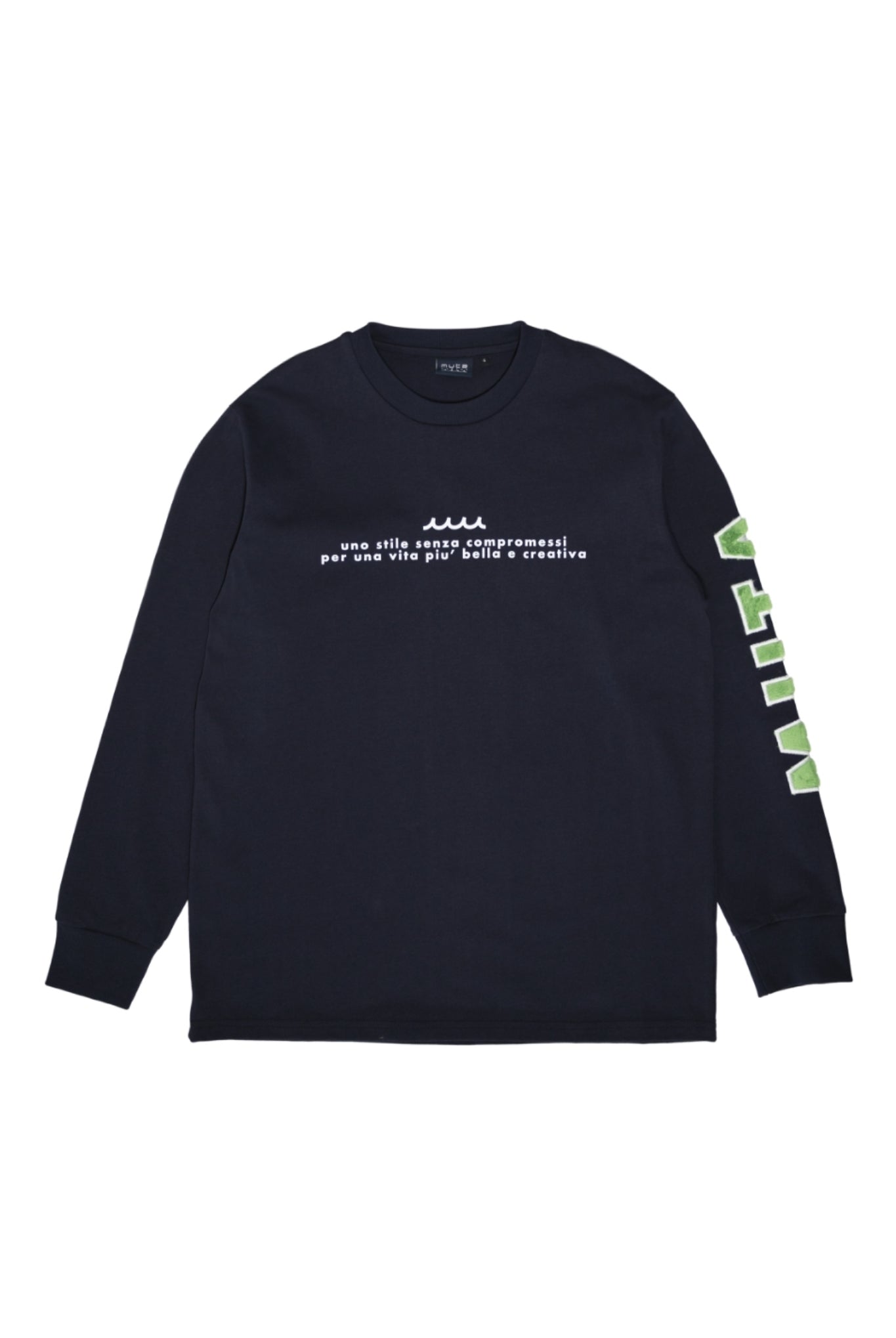 ファーワッペン ロングスリーブTシャツ MMSG-240159 コットンジャージー ゆったりシルエット ユニセックス / NAVY