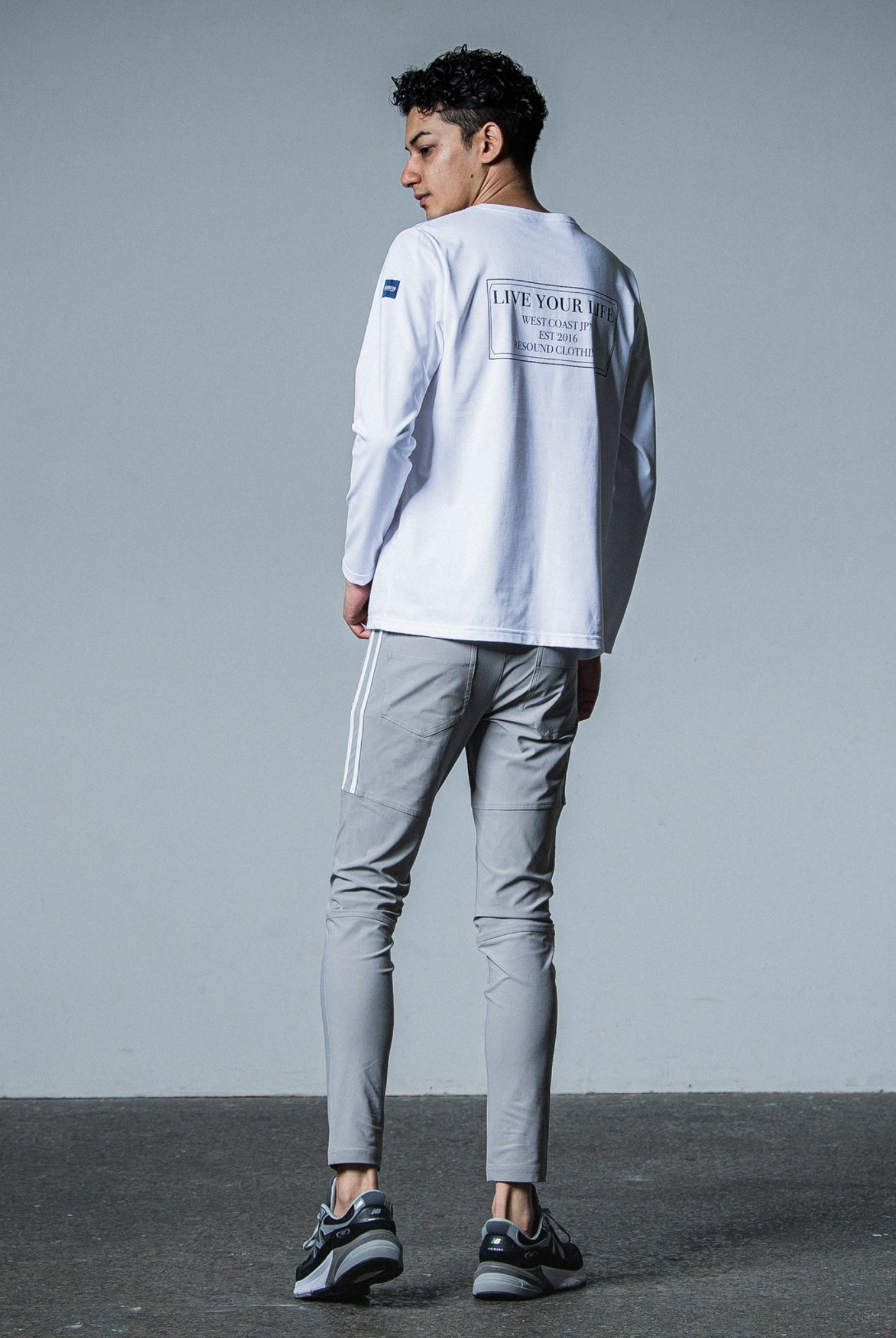 Johnson LINE NYLON PT BASIC-ST-009 SUPER TIGHT TAPERD ロングパンツ 機能素材 / GREY×LINE WHITE