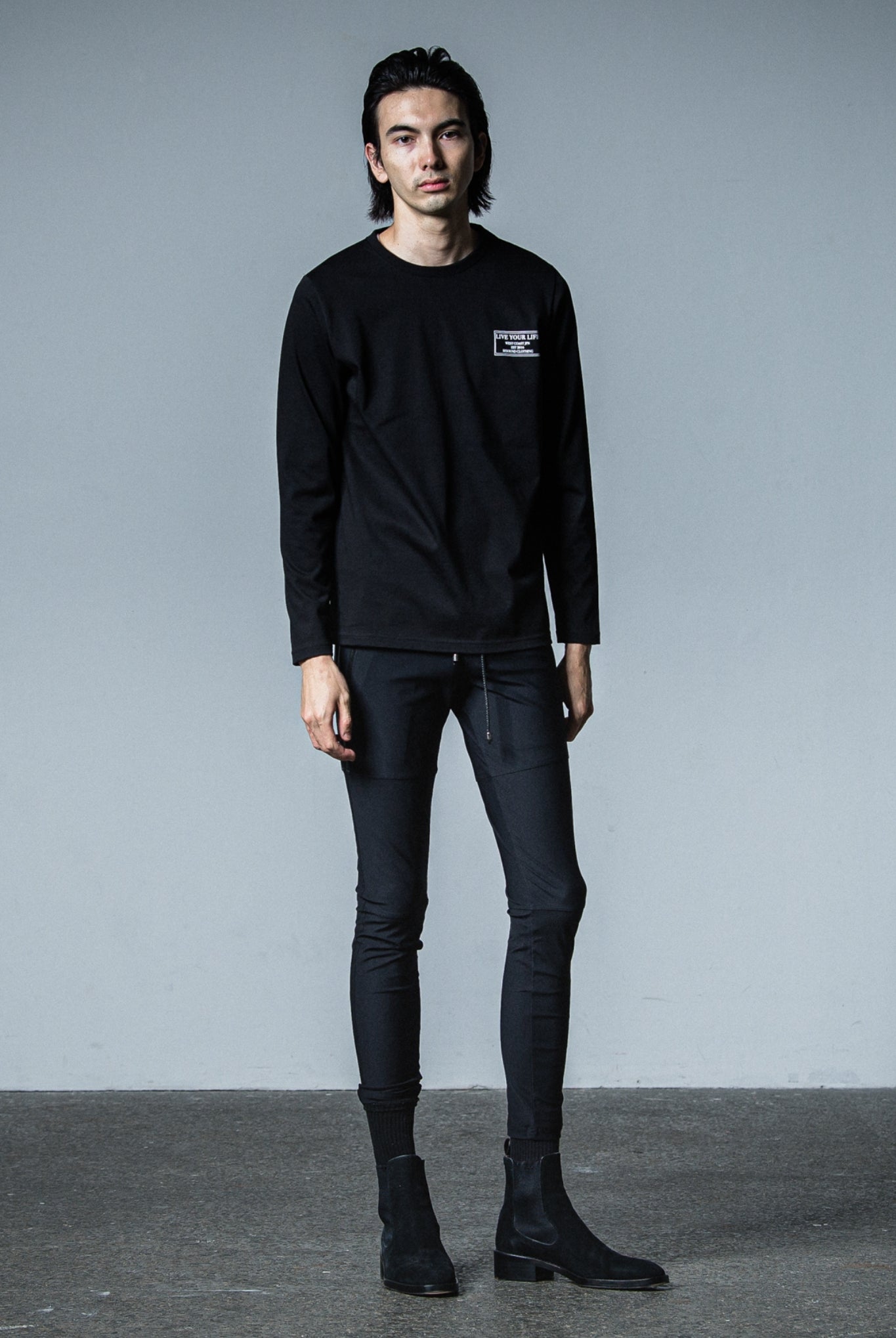 Johnson LINE NYLON PT BASIC-ST-009 SUPER TIGHT TAPERD ロングパンツ 機能素材 / BLACK×LINE BLACK