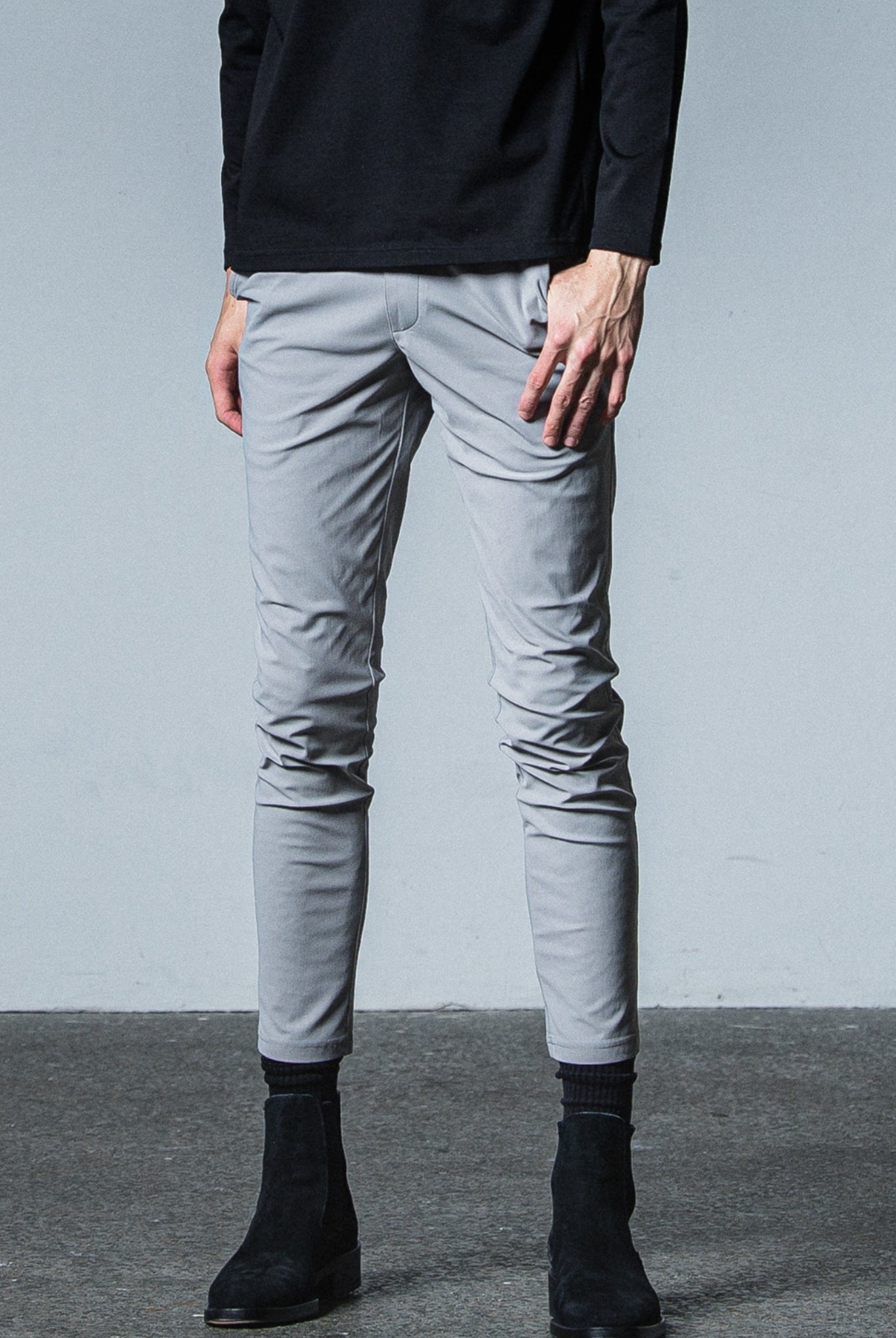 CHRIS EASY PANTS BASIC-ST-016 TIGHT TAPERD ロングパンツ 機能素材 / NYLON GREY