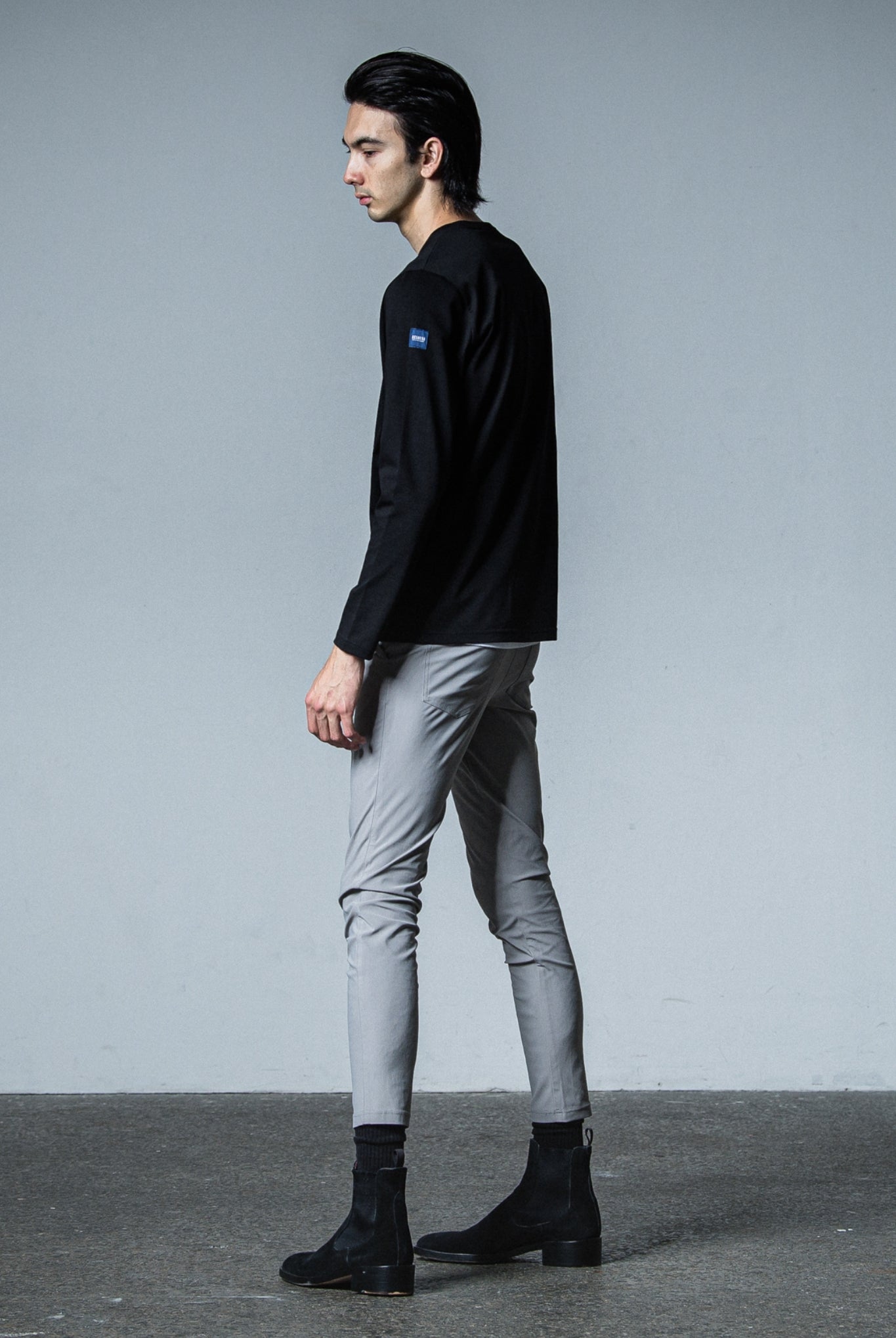 CHRIS EASY PANTS BASIC-ST-016 TIGHT TAPERD ロングパンツ 機能素材 / NYLON GREY