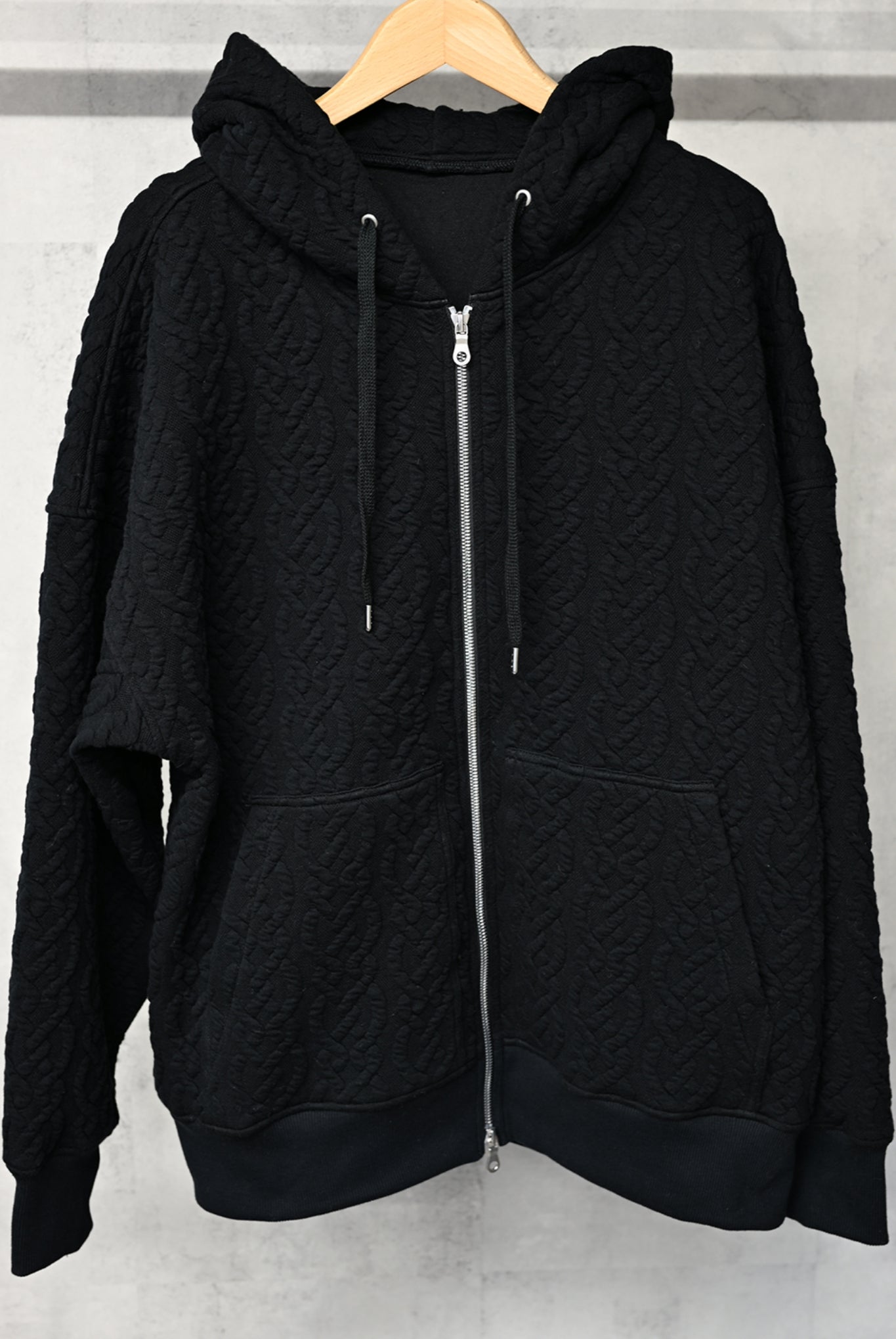 cable drop zip hoodie OVER SIZE RC33-C-004 フーディー / BLACK