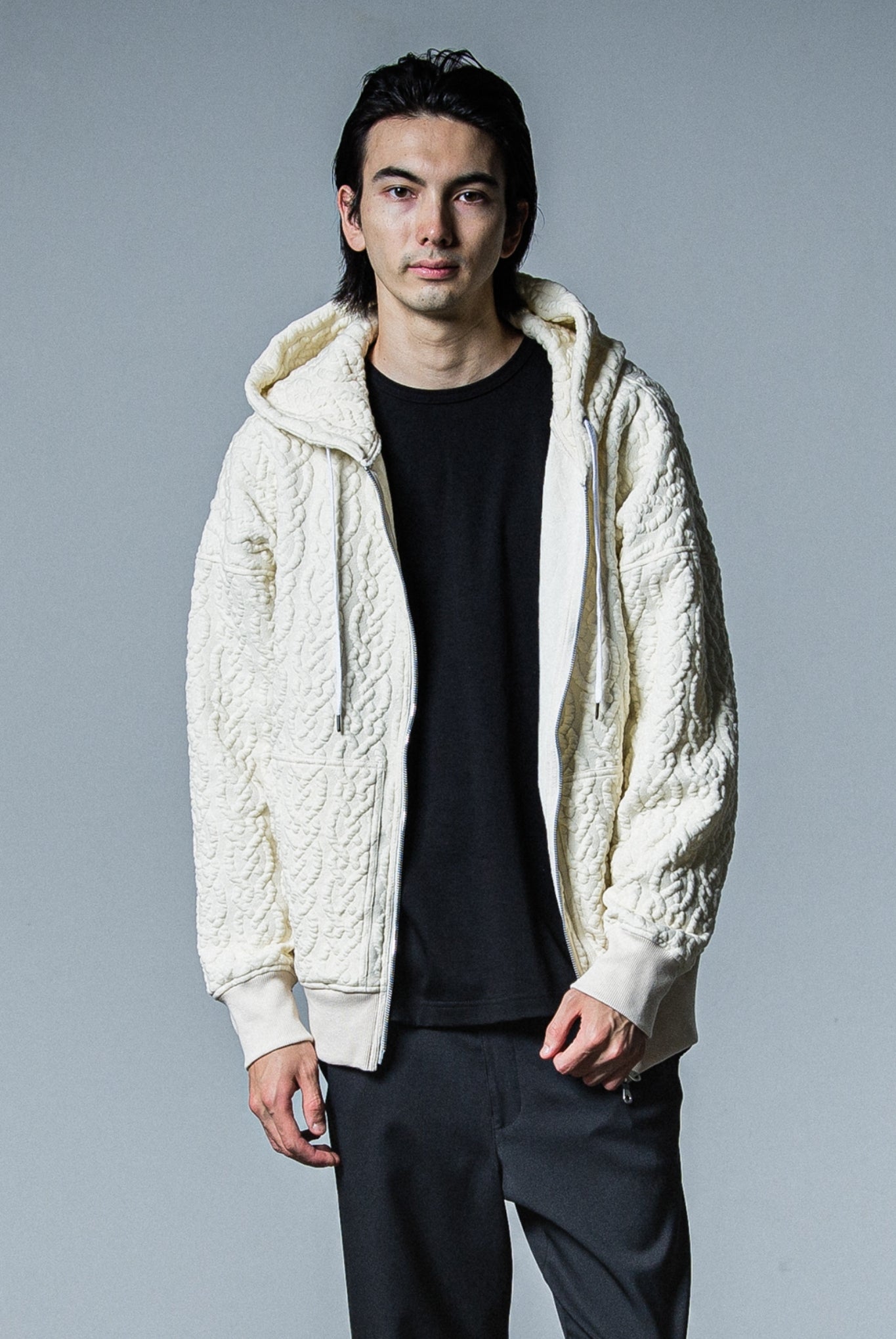 cable drop zip hoodie OVER SIZE RC33-C-004 フーディー / OFF WHITE