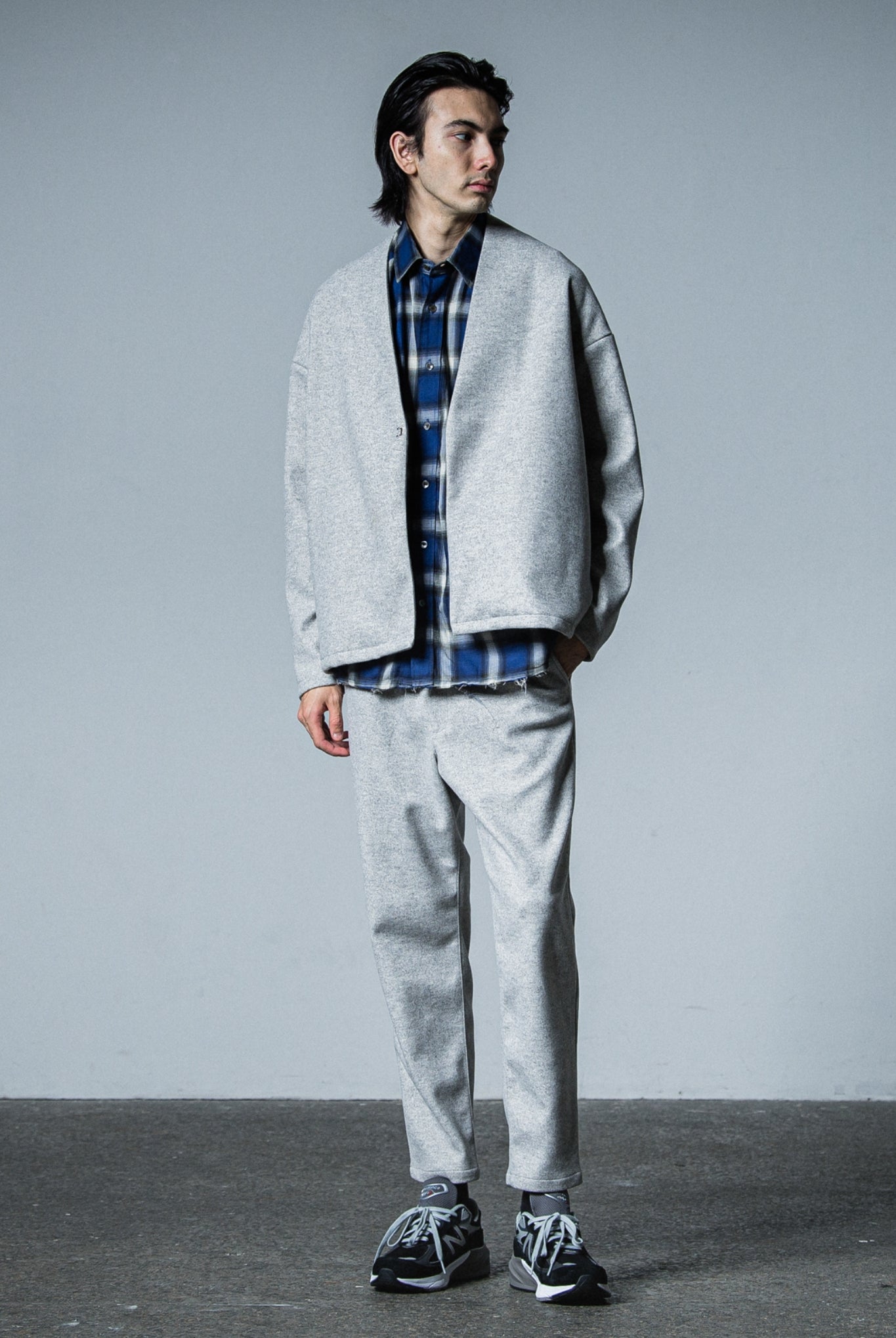 OVER gown CHECK shirts RC33-SH-003 オーバーサイズ シャツ サイドポケット ファスナー / BLUE