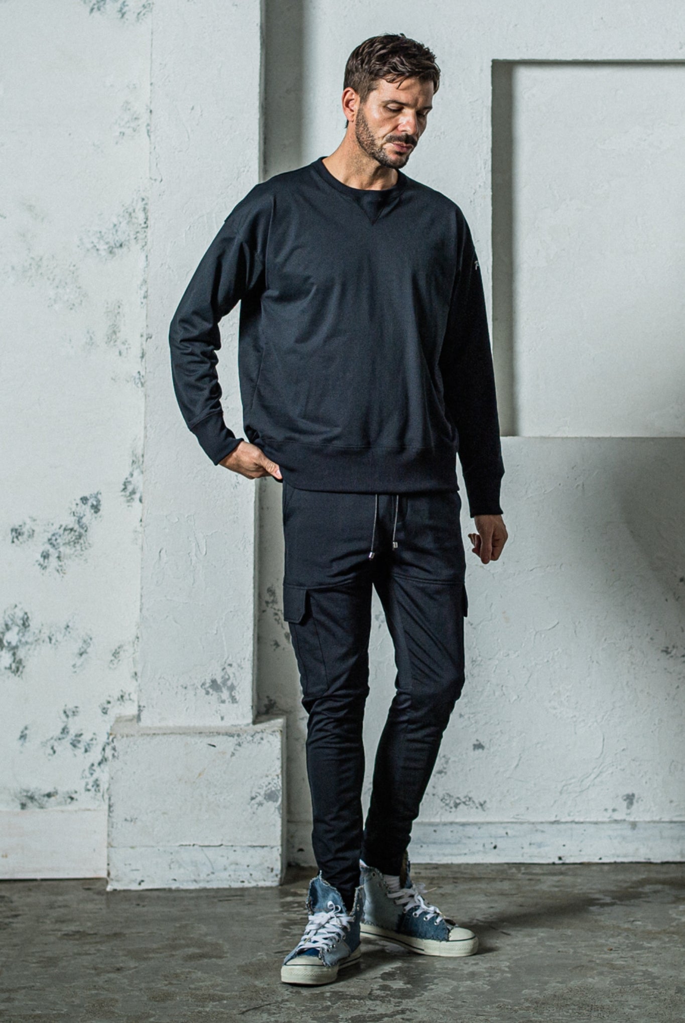 EX sweat drop trainer RC35-C-002 ルーズトレーナー ルーズシルエット 吸水速乾 UVカット ストレッチ 裏毛 / BLACK [全4色]