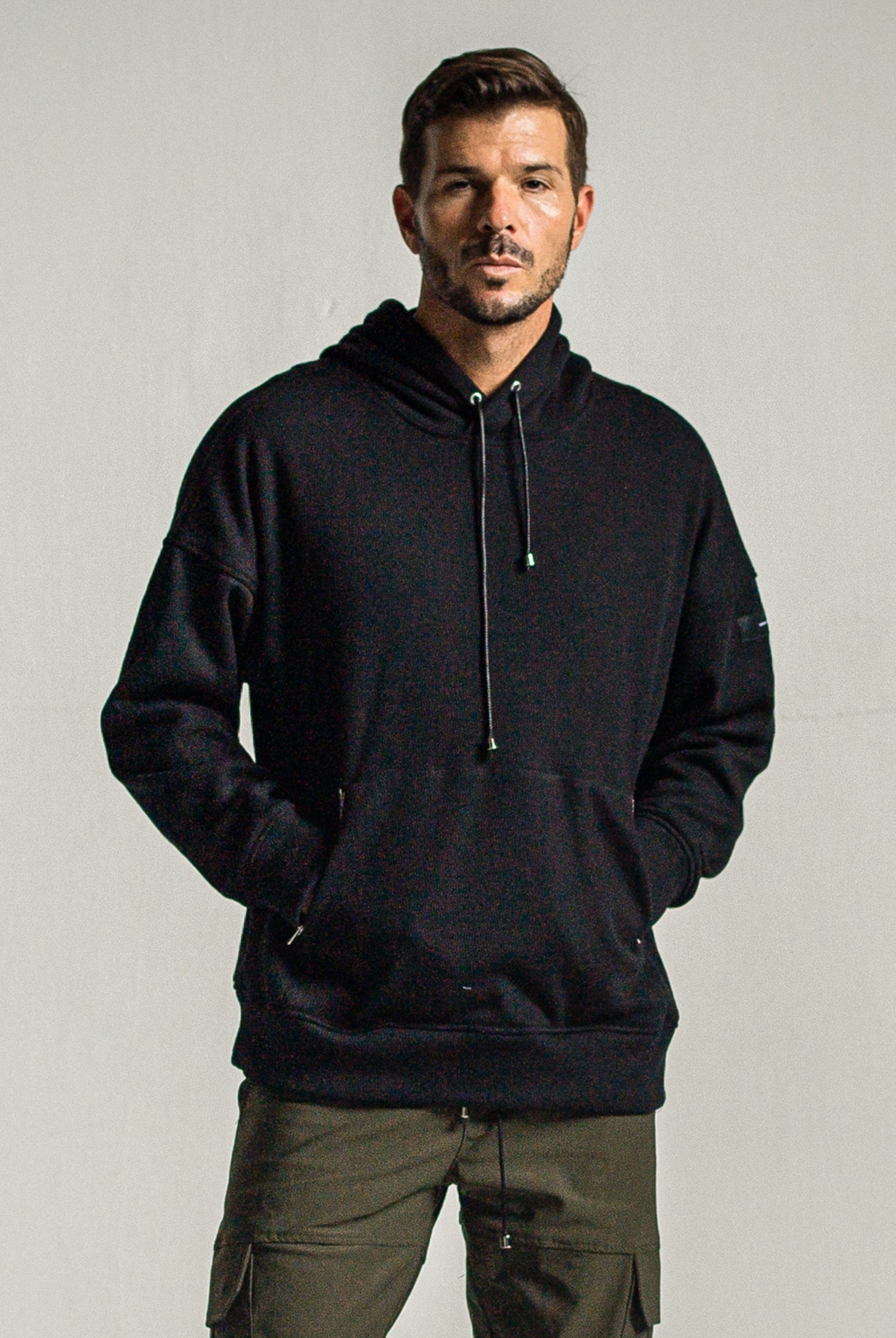 shaggy fleece thermal pullover hoodie RC34-C-003 サーマルパーカー ドロップショルダー 保温 蓄熱機能 柔らかい着心地 / BLACK