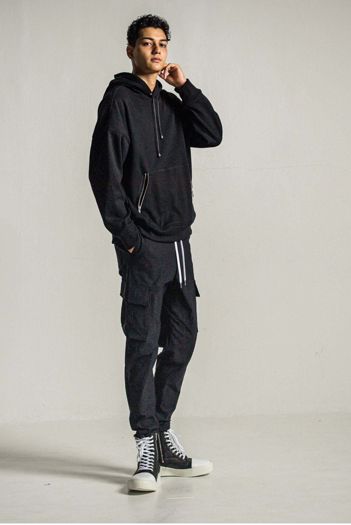 shaggy fleece thermal pullover hoodie RC34-C-003 サーマルパーカー ドロップショルダー 保温 蓄熱機能 柔らかい着心地 / BLACK