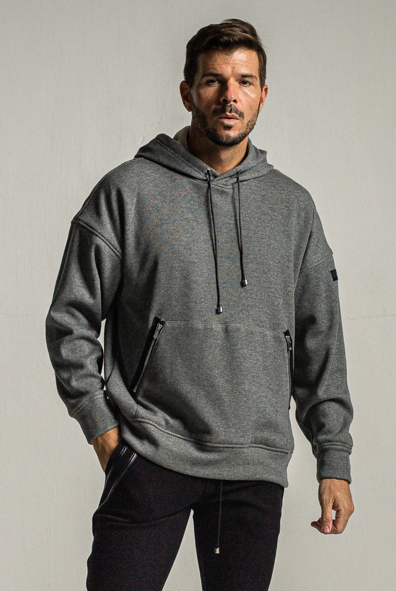 shaggy fleece thermal pullover hoodie RC34-C-003 サーマルパーカー ドロップショルダー 保温 蓄熱機能 柔らかい着心地 / GREY