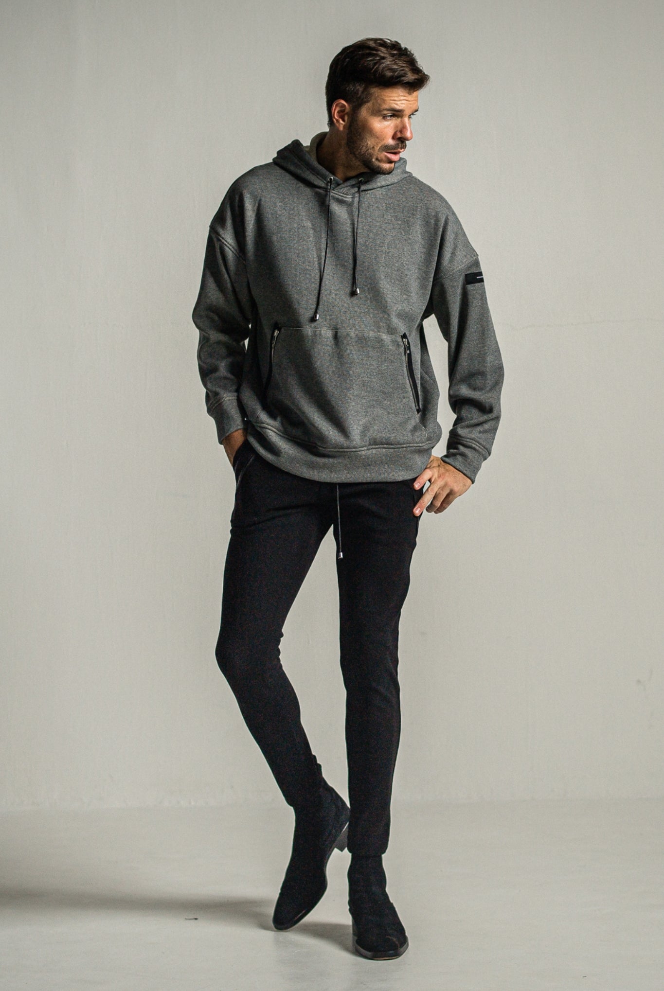 shaggy fleece thermal pullover hoodie RC34-C-003 サーマルパーカー ドロップショルダー 保温 蓄熱機能 柔らかい着心地 / GREY