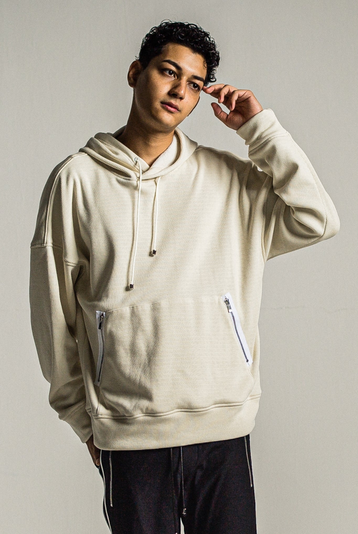 shaggy fleece thermal pullover hoodie RC34-C-003 サーマルパーカー ドロップショルダー 保温 蓄熱機能 柔らかい着心地 / OFF WHITE