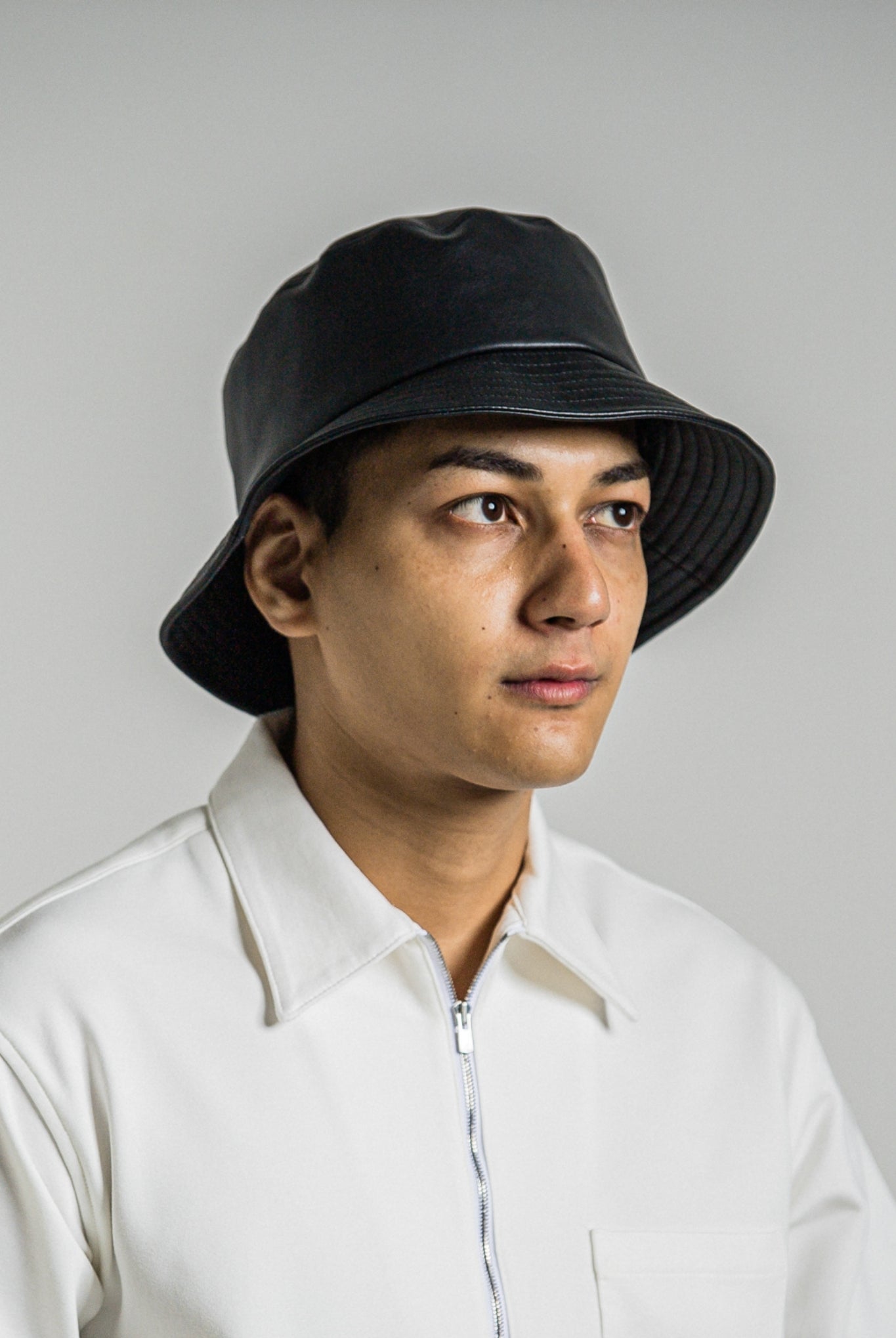 LEATHER bucket hat RC34-CAP-003 バケットハット エコレザー ハンドメイド 日本製 / black