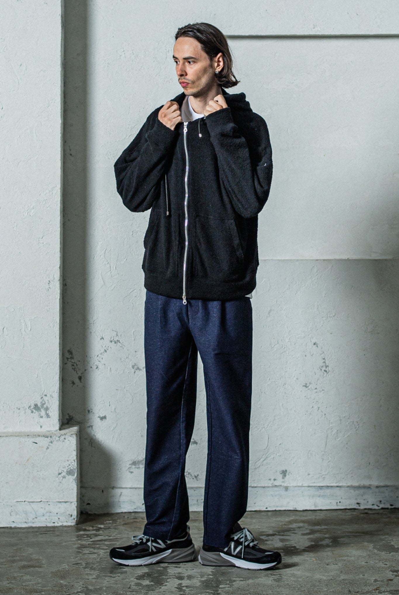 【ご予約受付中】MOLE YARN PILE zip loose hoodie RC35-C-005 ジップアップパーカー パイル素材 セットアップ / BLACK [全3色]