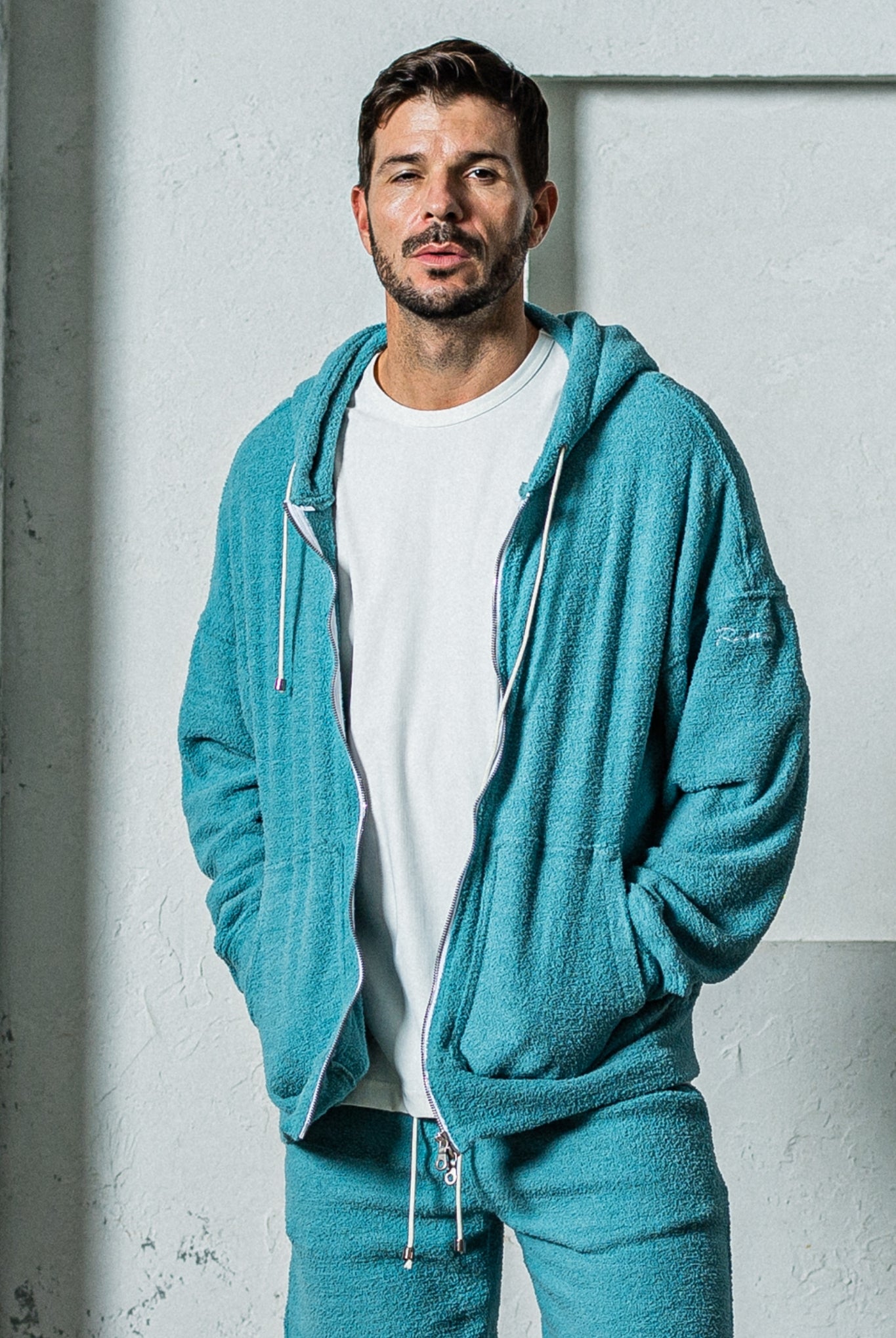 【ご予約受付中】MOLE YARN PILE zip loose hoodie RC35-C-005 ジップアップパーカー パイル素材 セットアップ / BLUEGREEN [全3色]