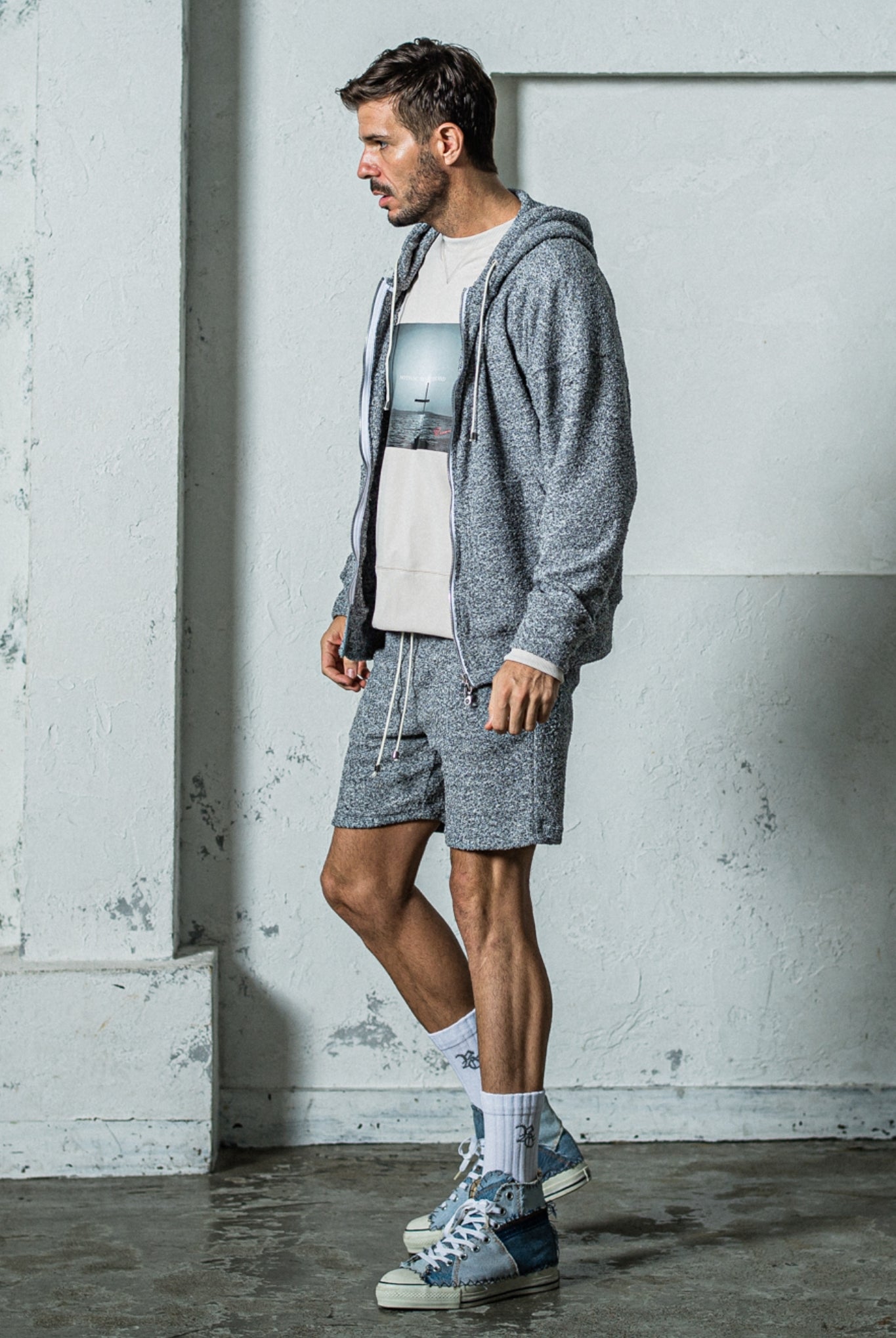 【ご予約受付中】MOLE YARN PILE zip loose hoodie RC35-C-005 ジップアップパーカー パイル素材 セットアップ / GREY [全3色]