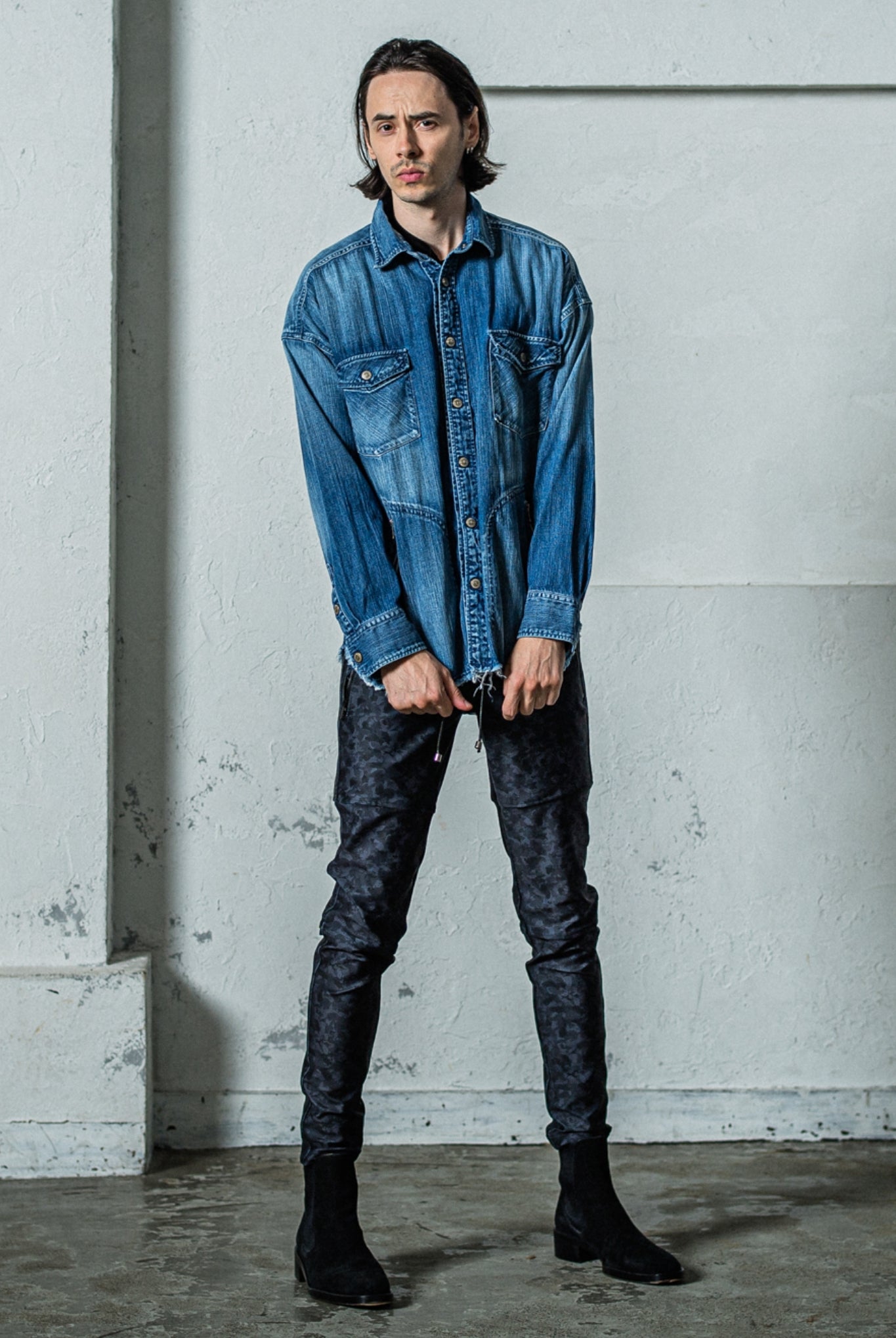 【ご予約受付中】OVER DENIM shirts RC35-SH-002 ダンガリーシャツ デニム ファスナーポケット オーバーサイズ / DIND [全2色]