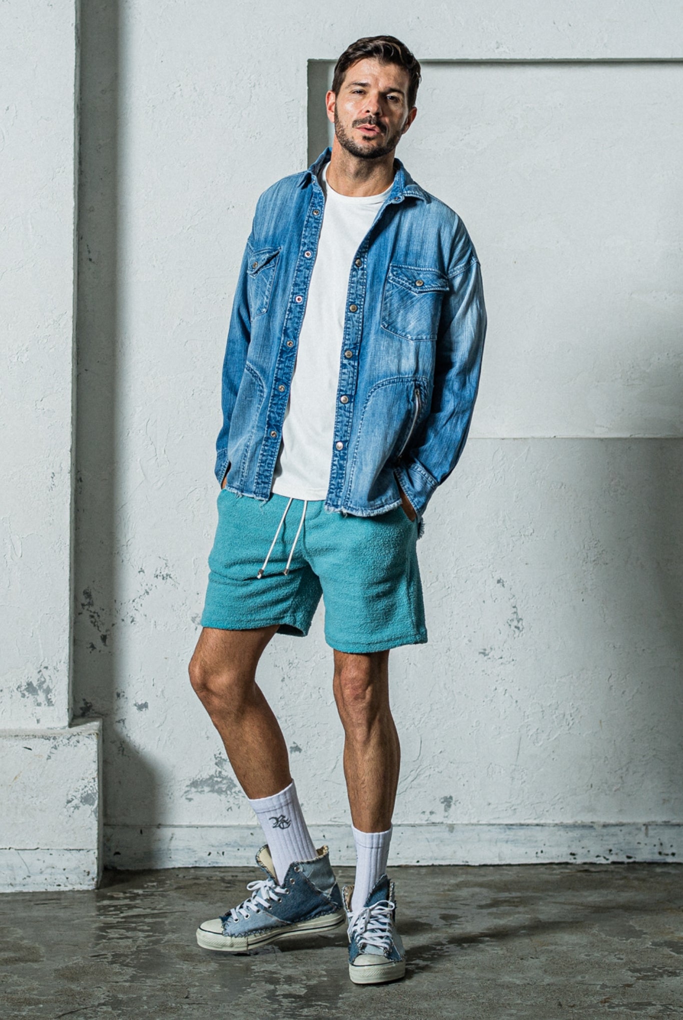 OVER DENIM shirts RC35-SH-002 ダンガリーシャツ デニム ファスナーポケット オーバーサイズ / LIND [全2色]