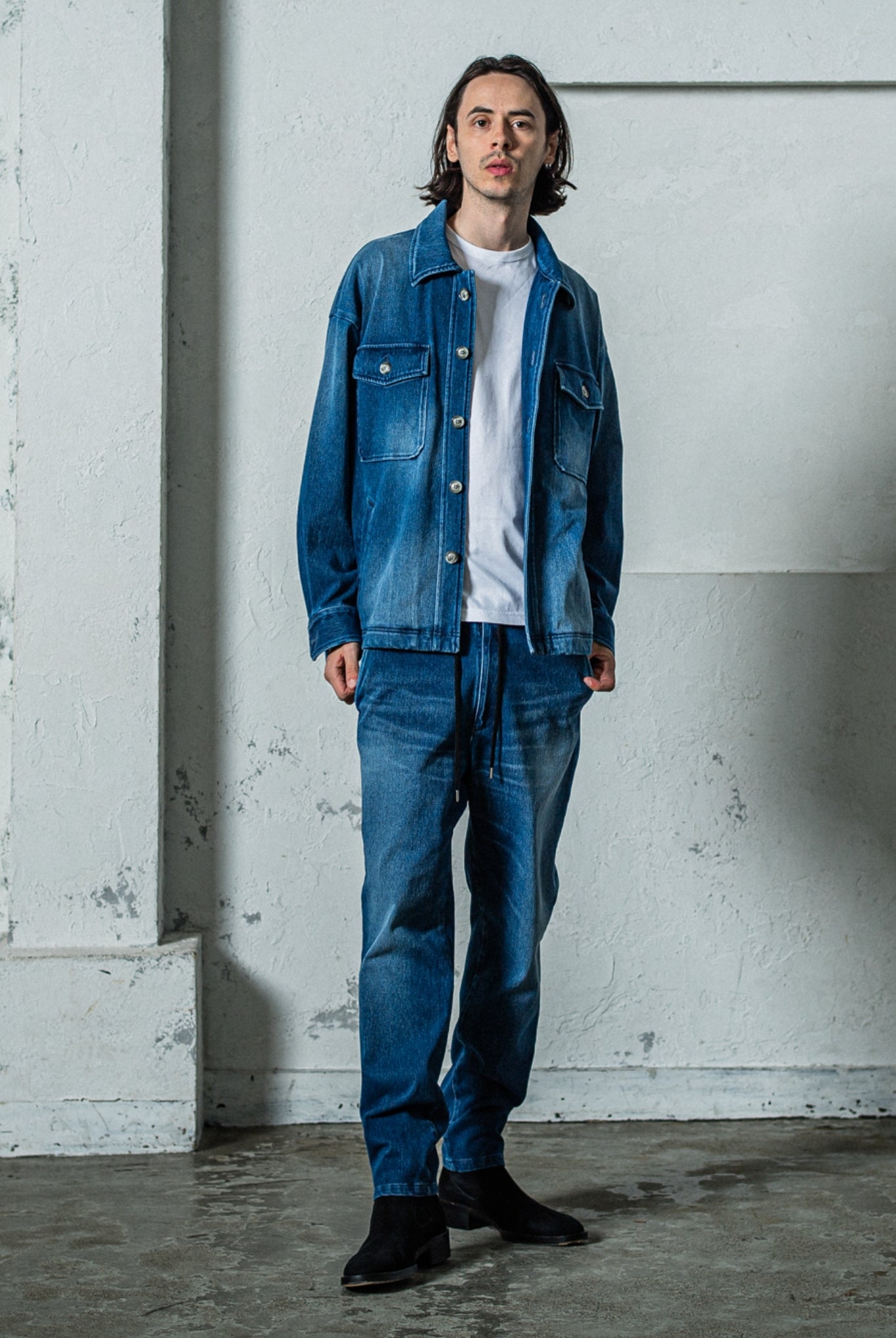 【ご予約受付中】denim jersey  PAT WIDE EASY PT RC35-ST-036D デニムジャージ イージーパンツ ベルトループ付 ストレッチ / DIND [全3色]