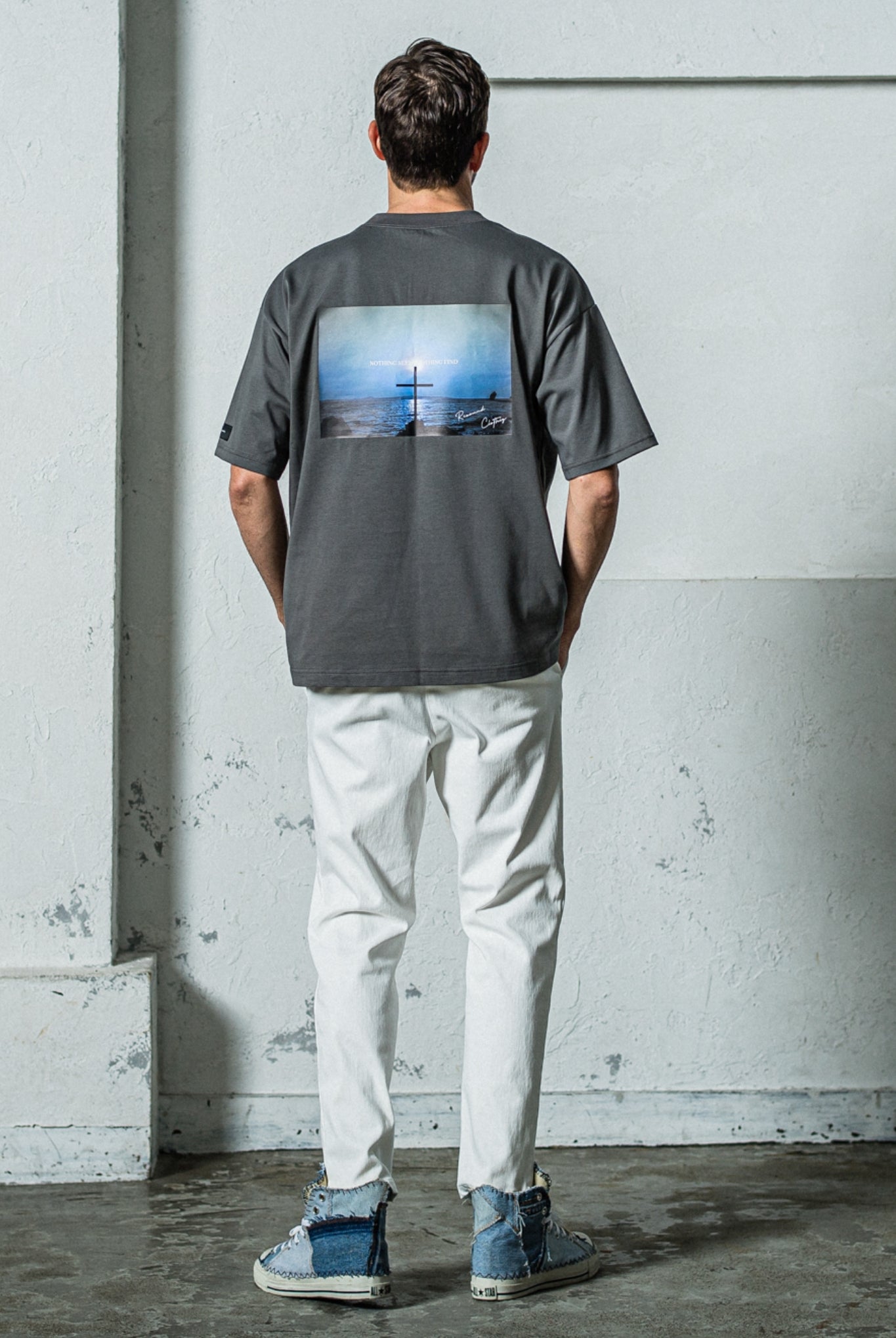 【ご予約受付中】BACK Photo OVER TEE RC35-T-001 Tシャツ コットン100% UVカット 蒸れにくい 光沢感 しなやかな手触り / CHACOAL [全3色]