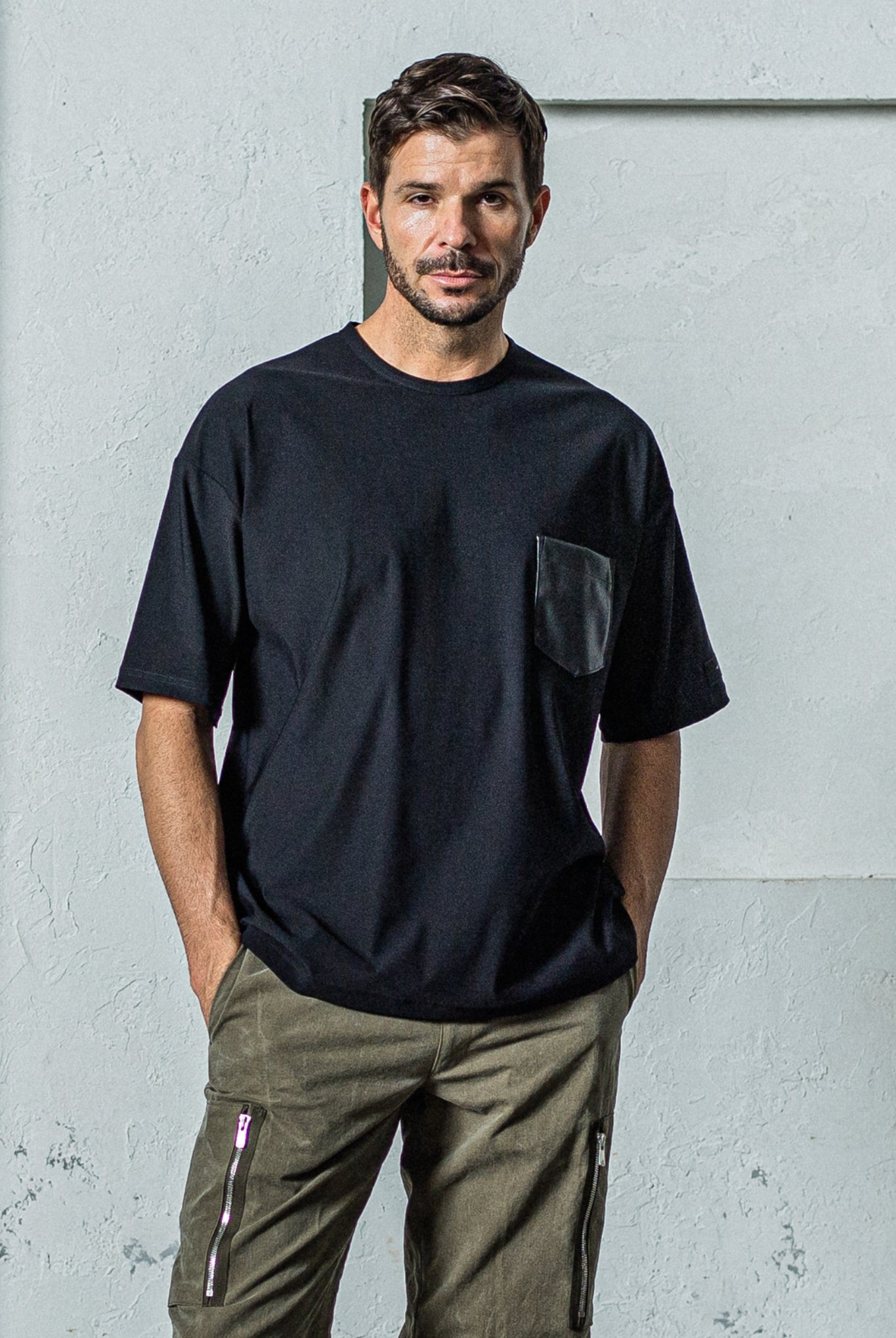 【ご予約受付中】leather pocket overnylon T RC35-T-005 Tシャツ しなやかな手触り ストレッチ 速乾 / BLACK [全3色]