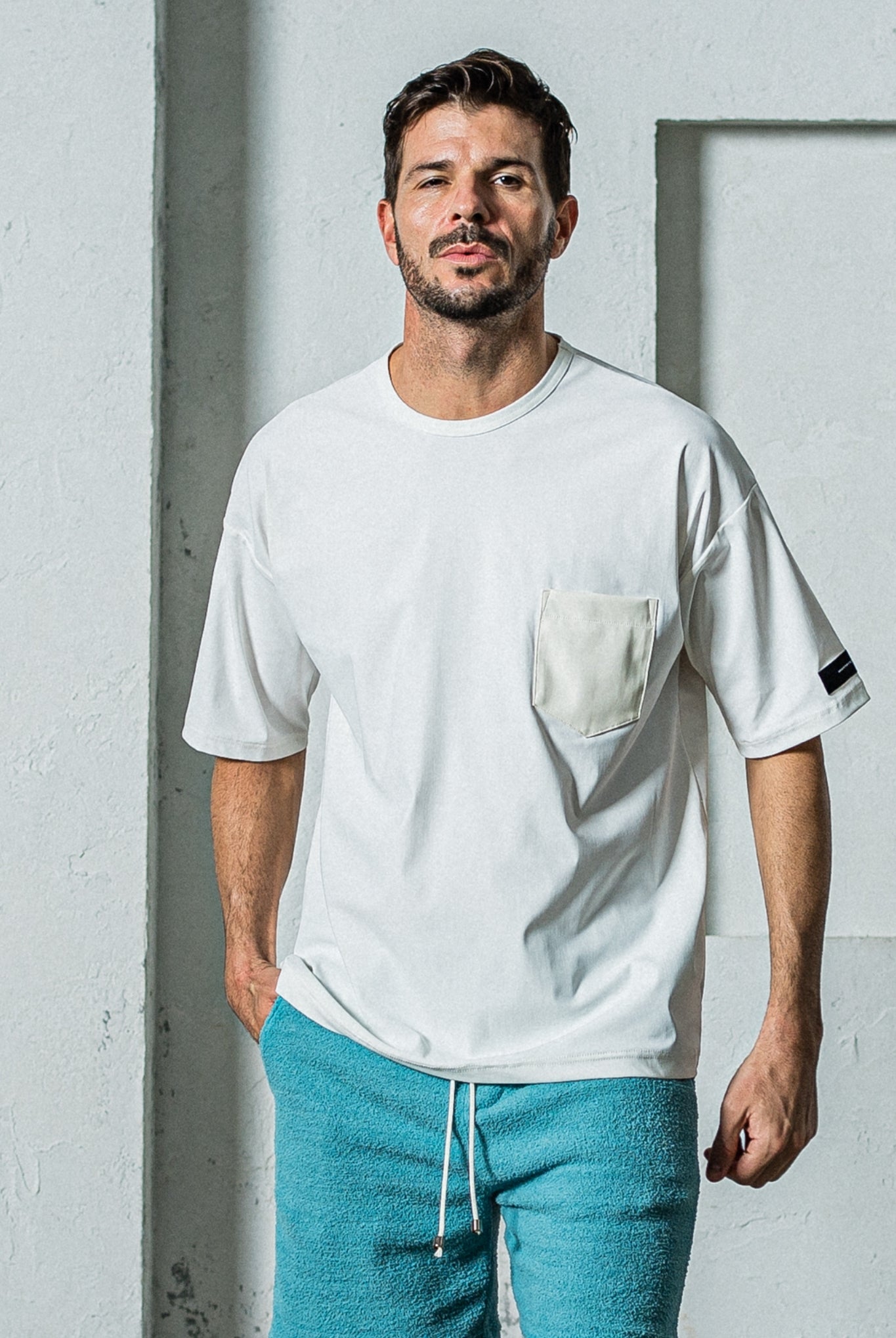 【ご予約受付中】leather pocket overnylon T RC35-T-005 Tシャツ しなやかな手触り ストレッチ 速乾 / WHITE[全3色]